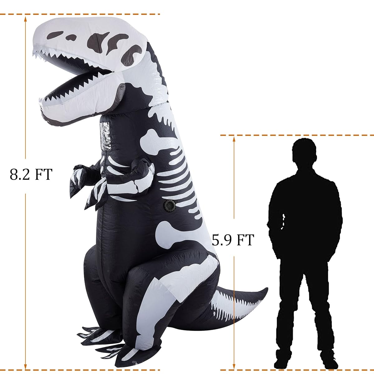 Lulu Home Dinosaur Costume, 8.2 FT Inflatable T-Rex Dinosaur Costume for Adult, Black & White - imagem de detalhe 1