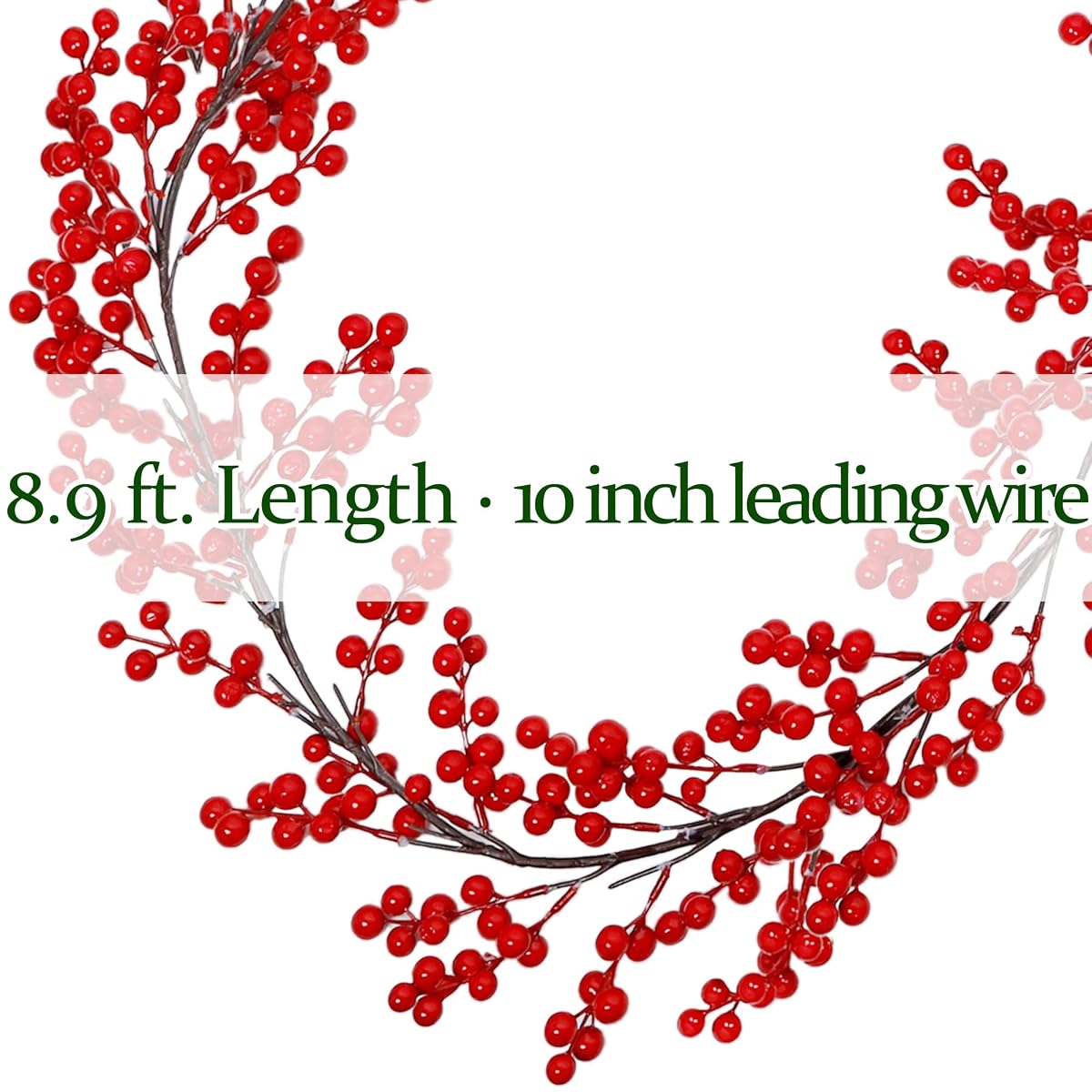 Lulu Home Red Berry Garland, 8.9FT Flexible Artificial Christmas Holly Berry Vine, Winter Berry Garland for Mantle Xmas Tree Window Door Hanging Indoor Outdoor Holiday Decoration (1) - detail image 1
