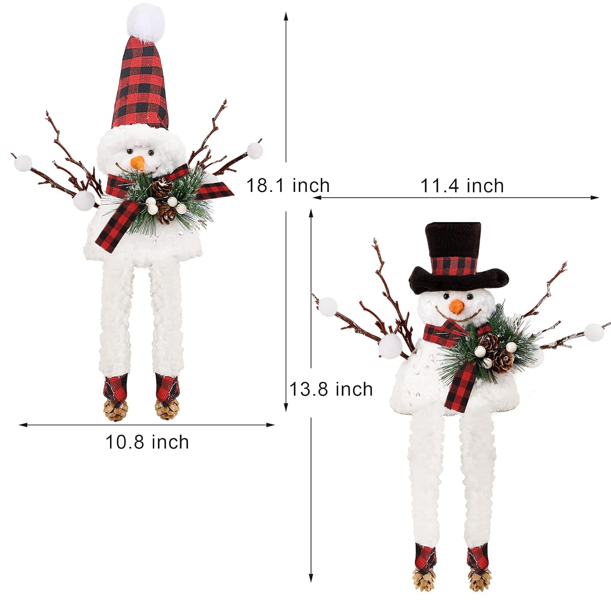 Lulu Home Set of 2 Christmas Snowman Ornaments for Table Mantel Desk Fireplace Home Holiday Decor (Red and Black) - imagen de detalle 1