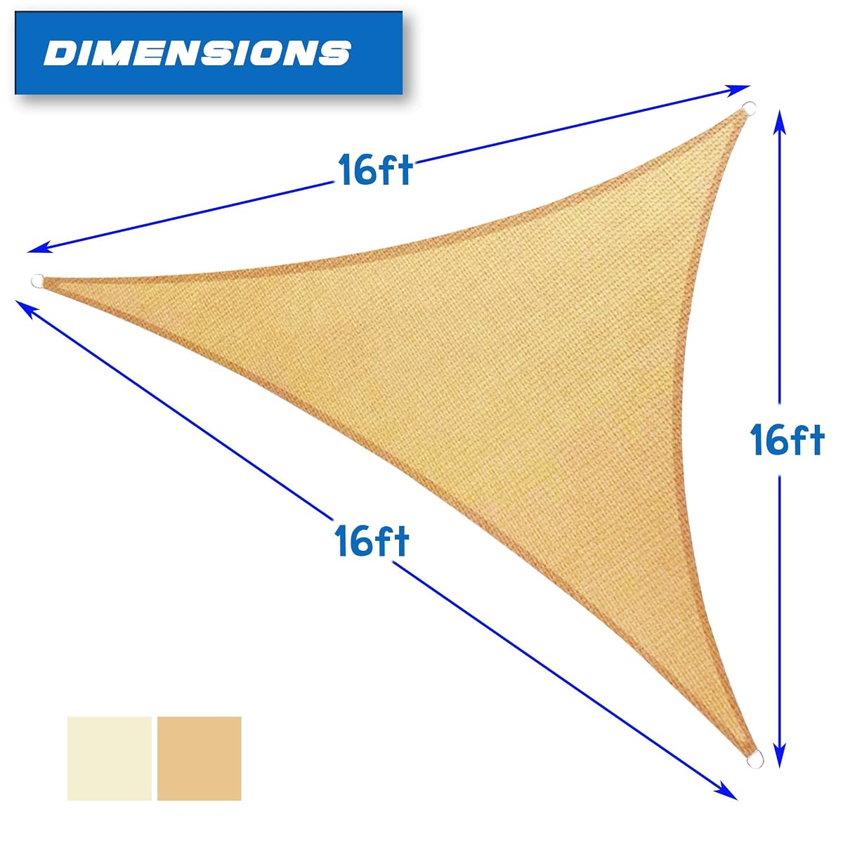 Lulu Home 16'x16'x16' Triangle Sun Shade Sail, UV Block Shade Sail, Outdoor Sun Shade Canopy for Patio Backyard Garden, Sand - 细节图 1