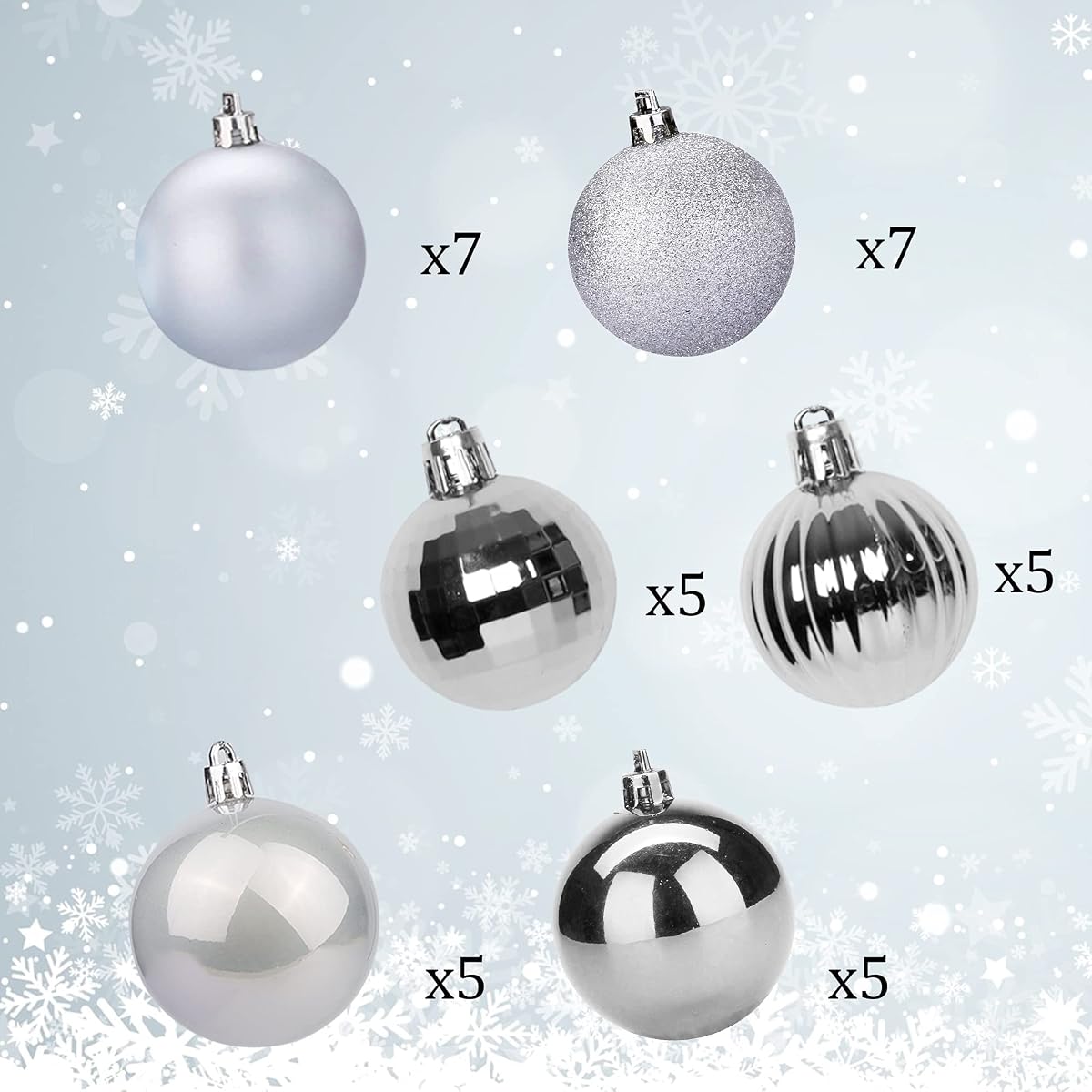 Lulu Home Christmas Ball Ornaments, 24 Ct 2.36" Pre-Strung Hanging Ornament Decorations, Xmas Shatterproof Plastic Balls for Holiday Party Wreath Garlands Trees, Silver - 细节图 2