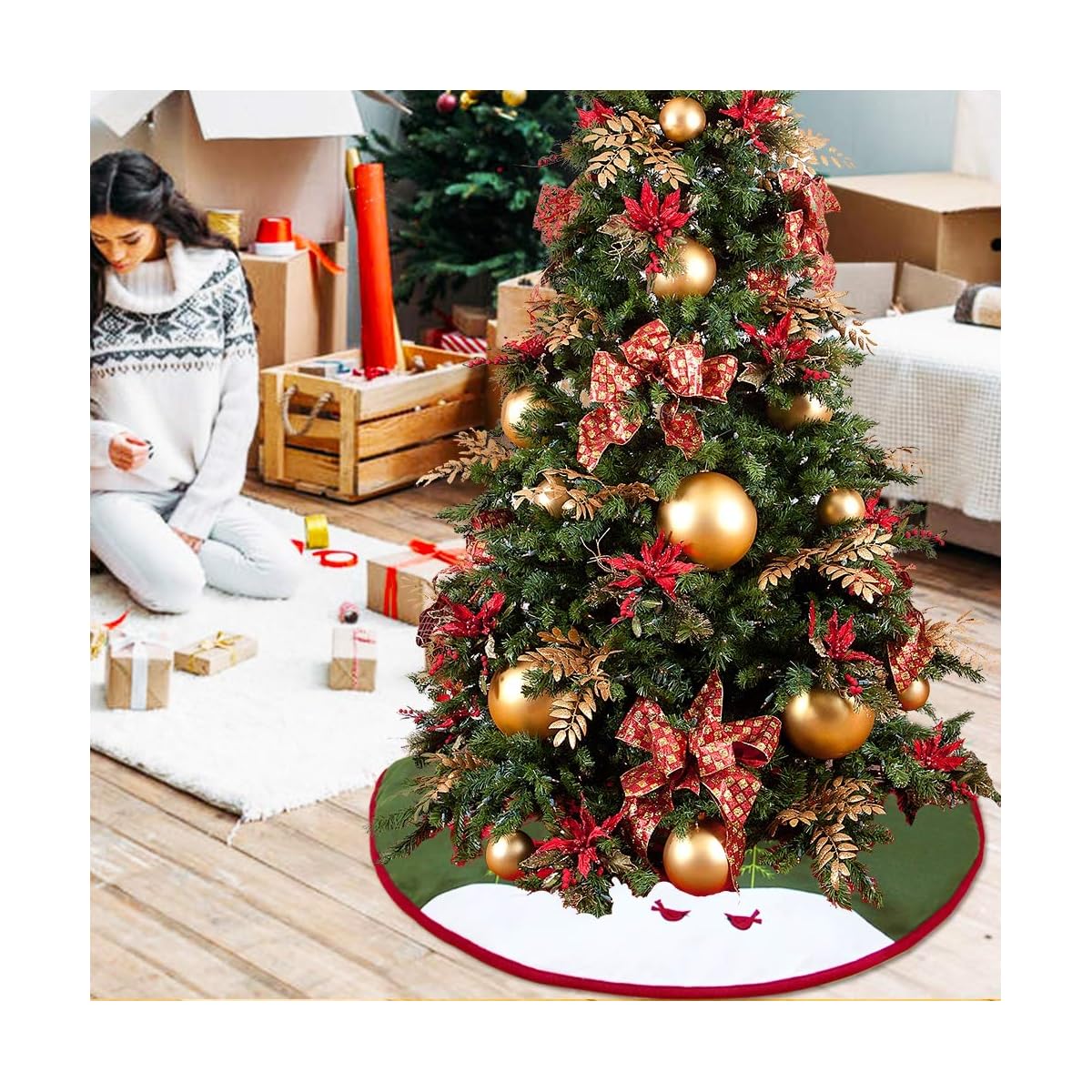 Lulu Home 48 inches Christmas Tree Skirt, Snowman Double Layers Xmas Tree Skirt for Christmas Decorations - imagem de detalhe 5