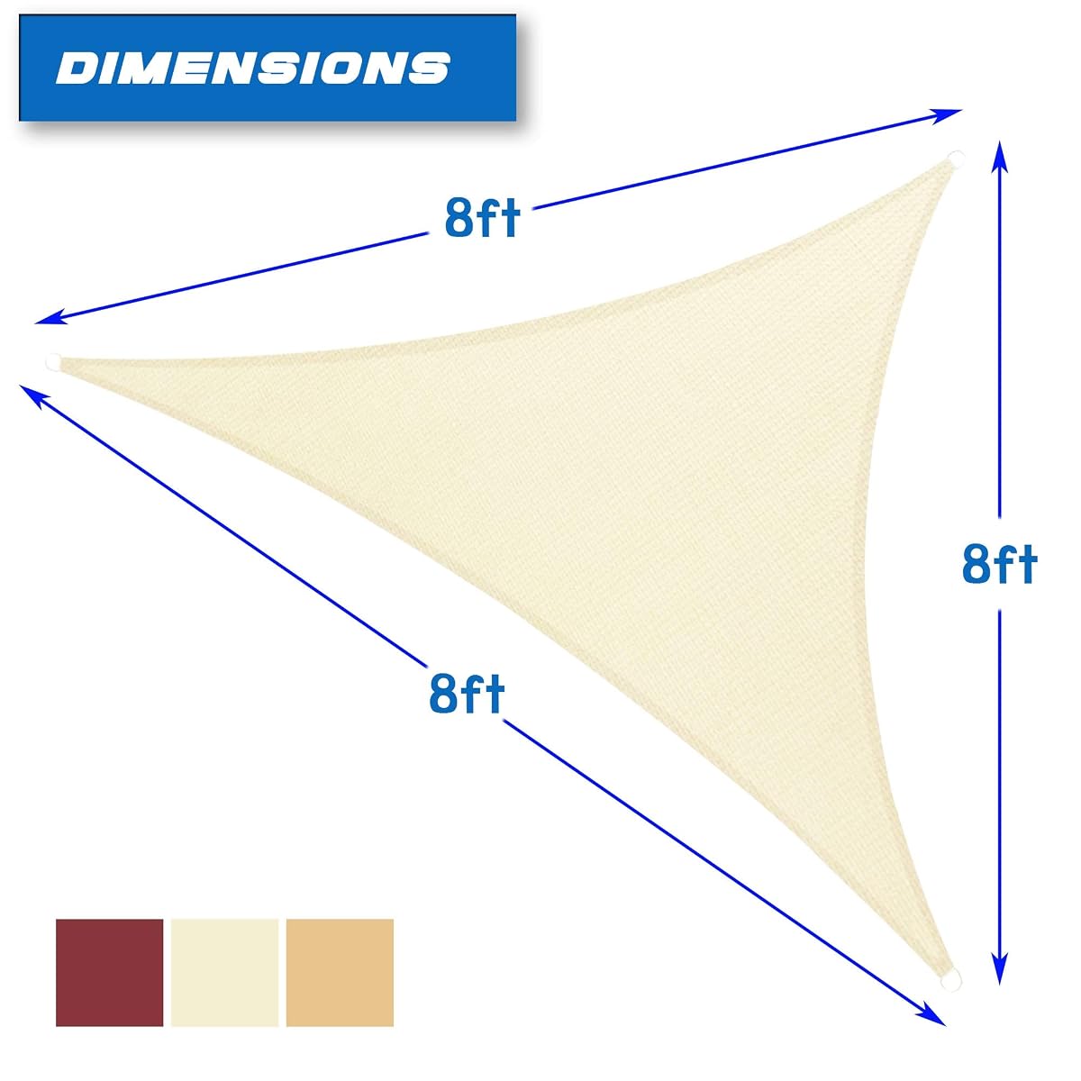 Lulu Home 8'x8'x8' Triangle Sun Shade Sail, UV Block Shade Sail, Outdoor Sun Shade Canopy for Patio Backyard Garden, Cream - imagen de detalle 1