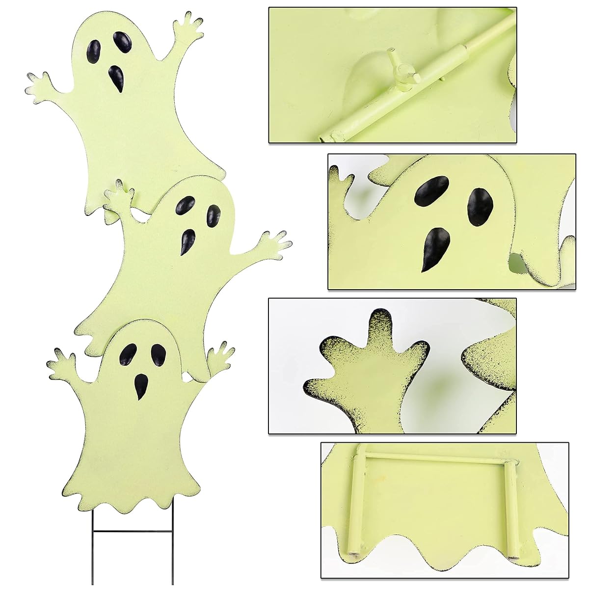 Lulu Home Halloween Yard Stake, 38.6" Glow in The Dark Metal Stacked Ghost with Green Fluorescent Layer, Halloween Yard Sign Stakes for Outdoor Front Yard Lawn Garden Decorations - imagen de detalle 3