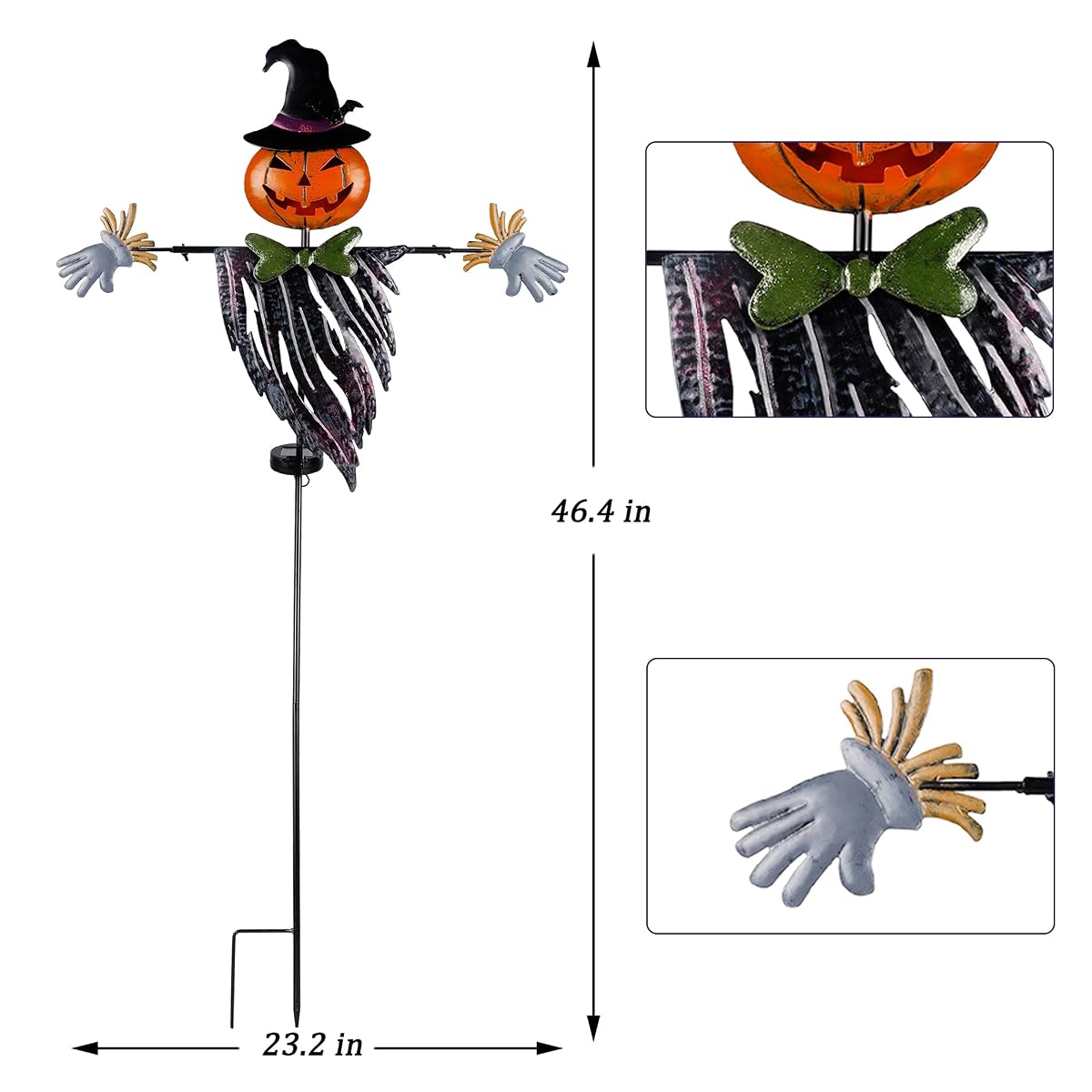 Lulu Home Halloween Yard Stake, 46.4" Solar Lighted Metal Pumpkin Head Scarecrow Stake, Outdoor Decoration Garden Lawn Driveway Yard Sign for Halloween - imagem de detalhe 1