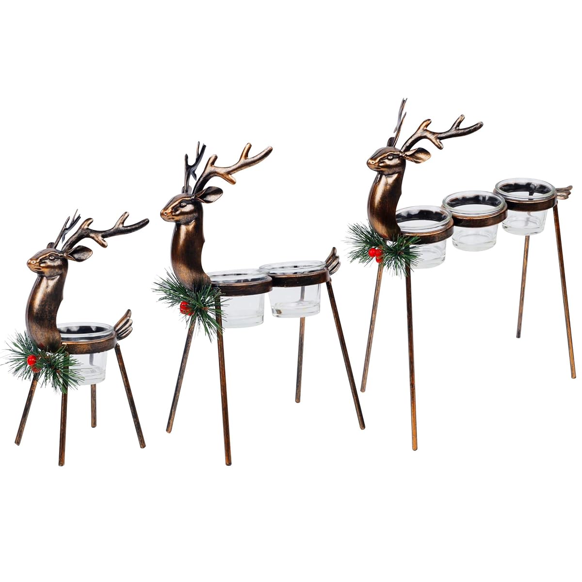Lulu Home Set of 3 Metal Reindeer Tea Light Candle Holders, Christmas Candle Holders with 3 Sizes - 11.8" H, 10" H, 8.5" H, Christmas Reindeer Table Decoration for Holiday, Wedding, Housewarming - detail image 6