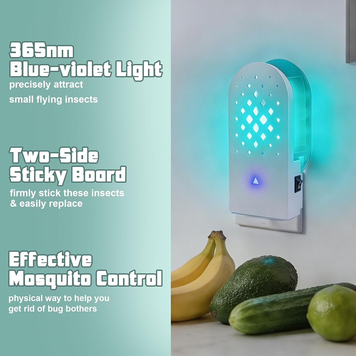 Lulu Home Flying Insect Trap Indoor, 365nm Plug-in Bug Light Catcher with 5 Reversible Sticky Pads for Mosquitos, Moths, Fruit Flies, Gnats - Fly Insect Trap for Home & Office - 细节图 4