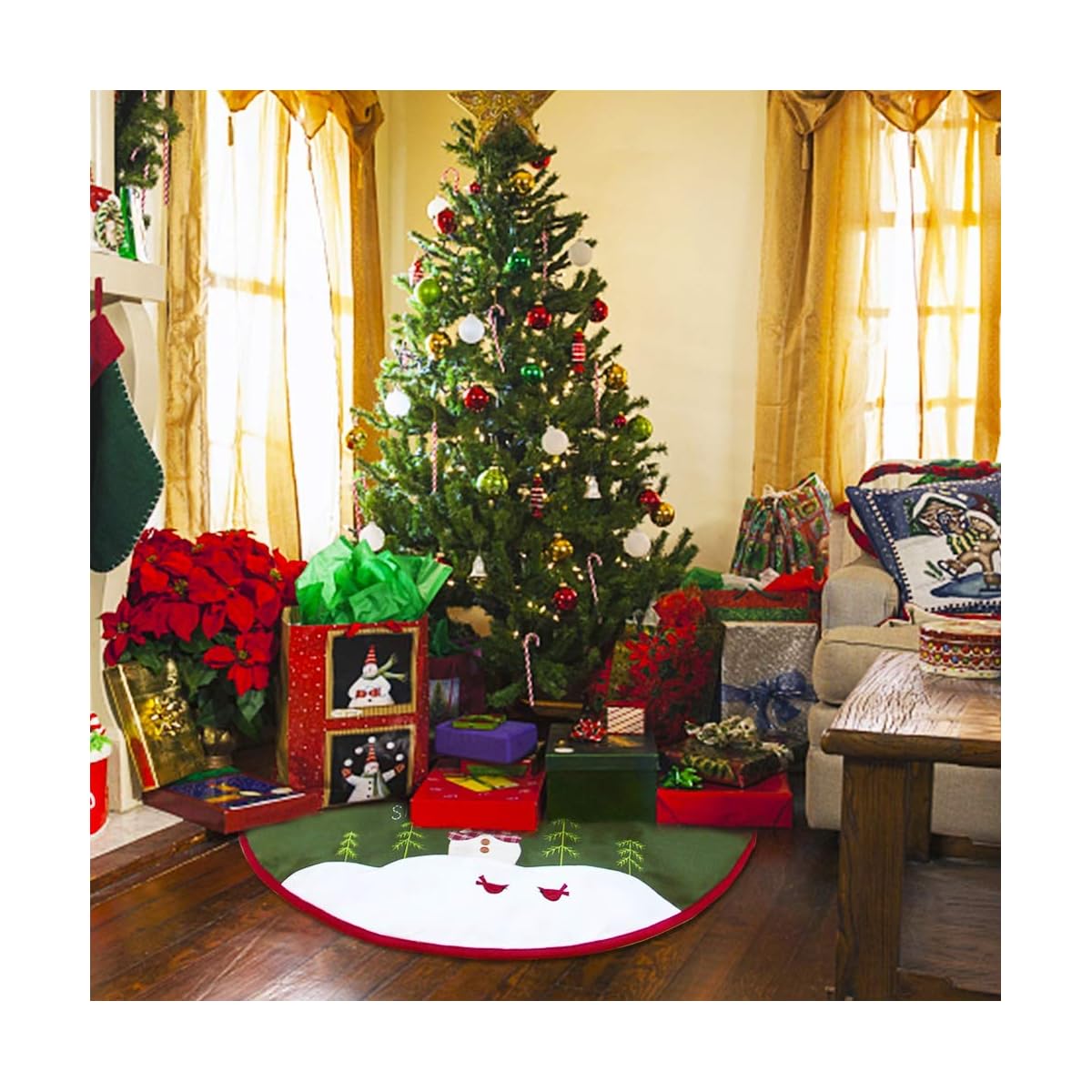 Lulu Home 48 inches Christmas Tree Skirt, Snowman Double Layers Xmas Tree Skirt for Christmas Decorations - imagem de detalhe 4
