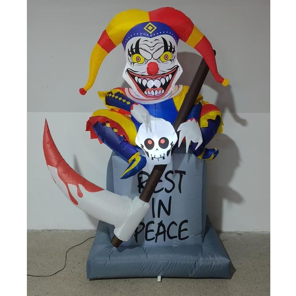 Lulu Home 6FT Halloween Inflatable Tombstone with Clown, White LED Lighted