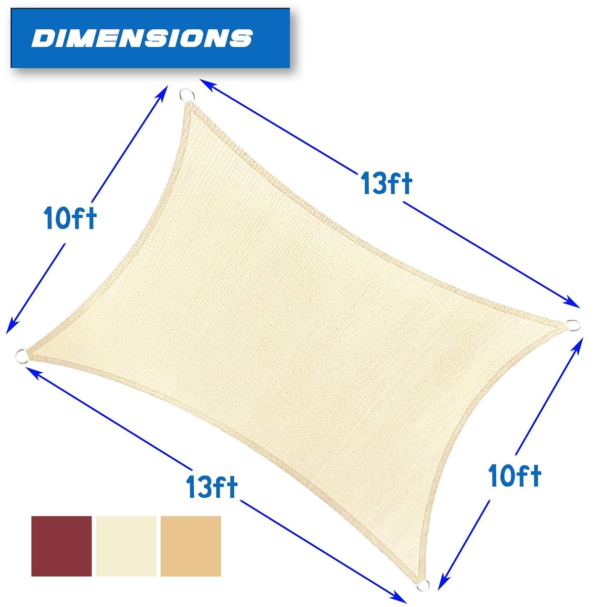 Lulu Home 10FTx13FT Rectangle Sun Shade Sail Canopy, UV Block Shade Sail, Outdoor Sun Shade Canopy for Patio Backyard Garden, Cream - imagen de detalle 1