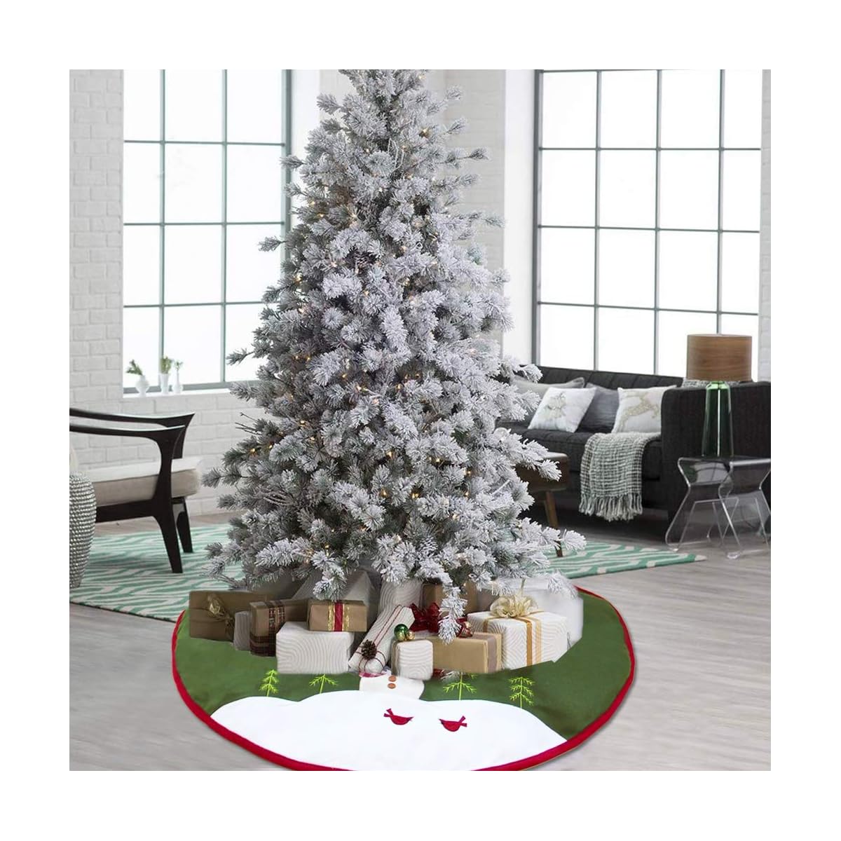 Lulu Home 48 inches Christmas Tree Skirt, Snowman Double Layers Xmas Tree Skirt for Christmas Decorations - imagem de detalhe 3