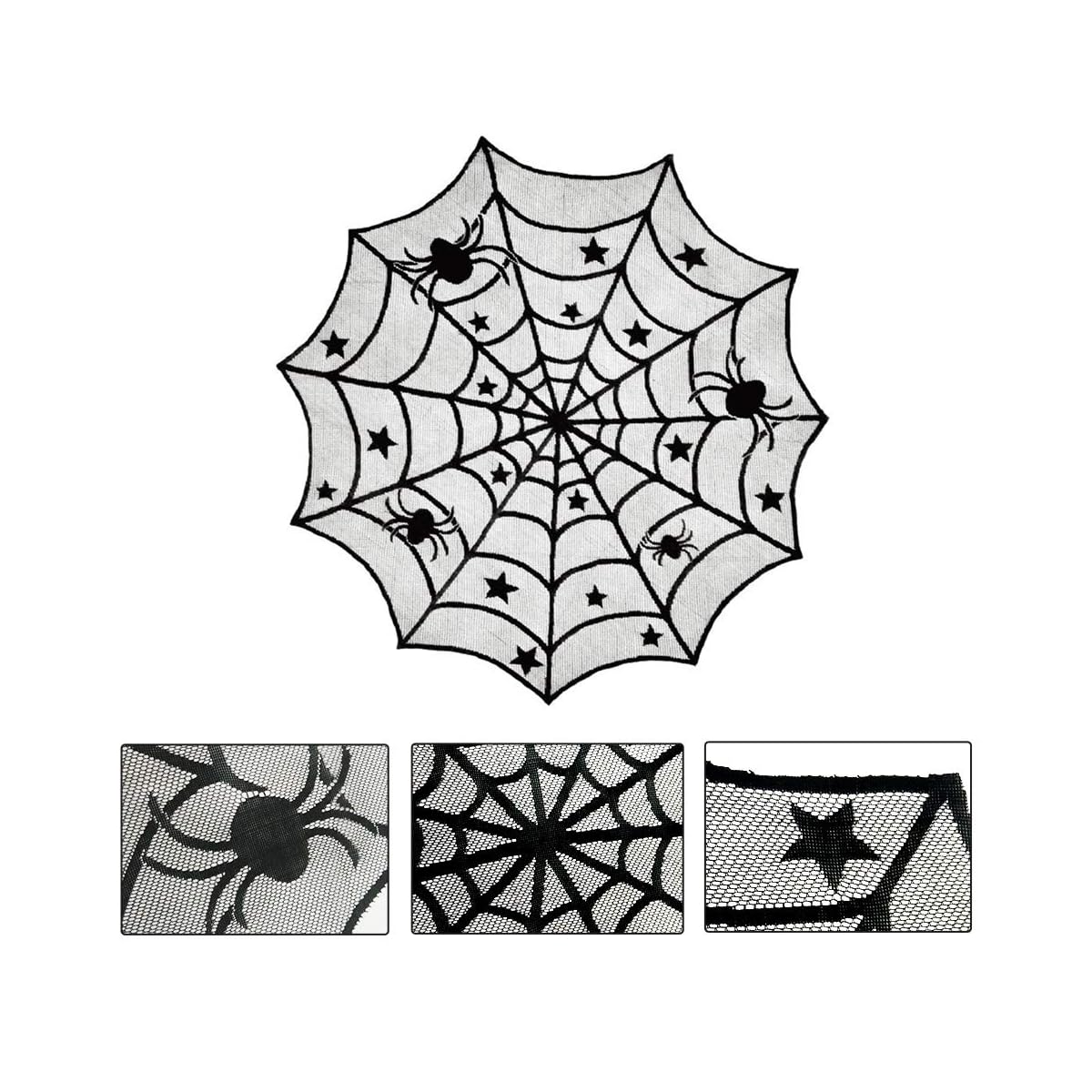 Lulu Home Halloween Table Cover, Round Black Spider Web Halloween Table Toppers for Festival Party Decoration - detail image 5