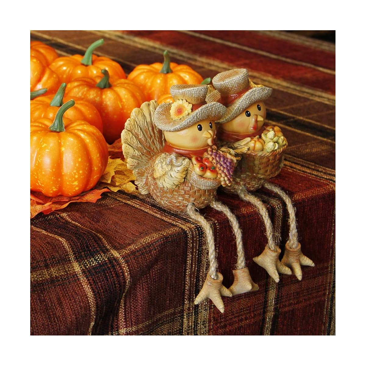 Lulu Home Thanksgiving Fireplace Decorations, Set of 2 Resin Turkey Figurine, Thanksgiving Shelf Sitters, Harvest Shelf Sitters with Dangling Legs, Fall Decor Home and Kitchen Autumn Displays - imagem de detalhe 3