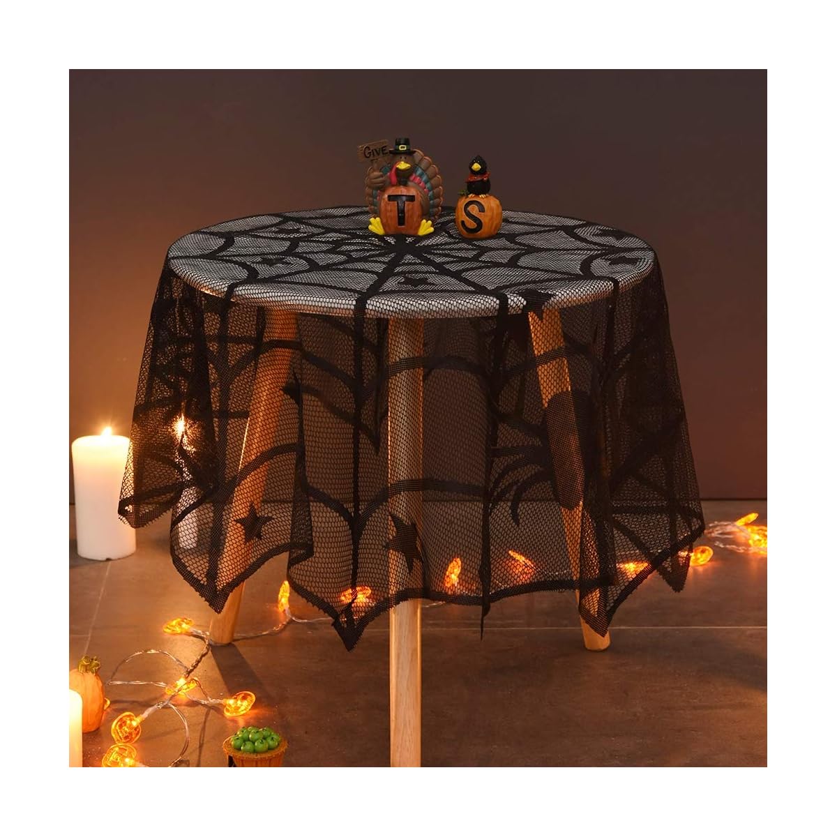 Lulu Home Halloween Table Cover, Round Black Spider Web Halloween Table Toppers for Festival Party Decoration - detail image 3