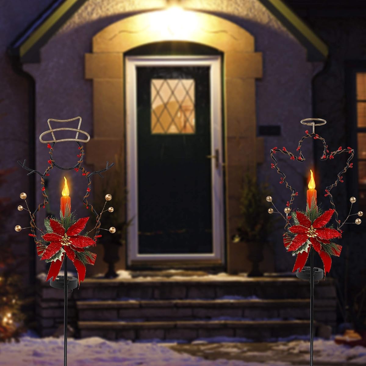 Lulu Home Solar Lighted Christmas Yard Stakes, 2 Pack 32 Inch Snowman Angle Solar Powered Lighted Metal Stakes for Lawn, Pathway, Sidewalk, Garden Outdoor Decoration - imagen de detalle 6