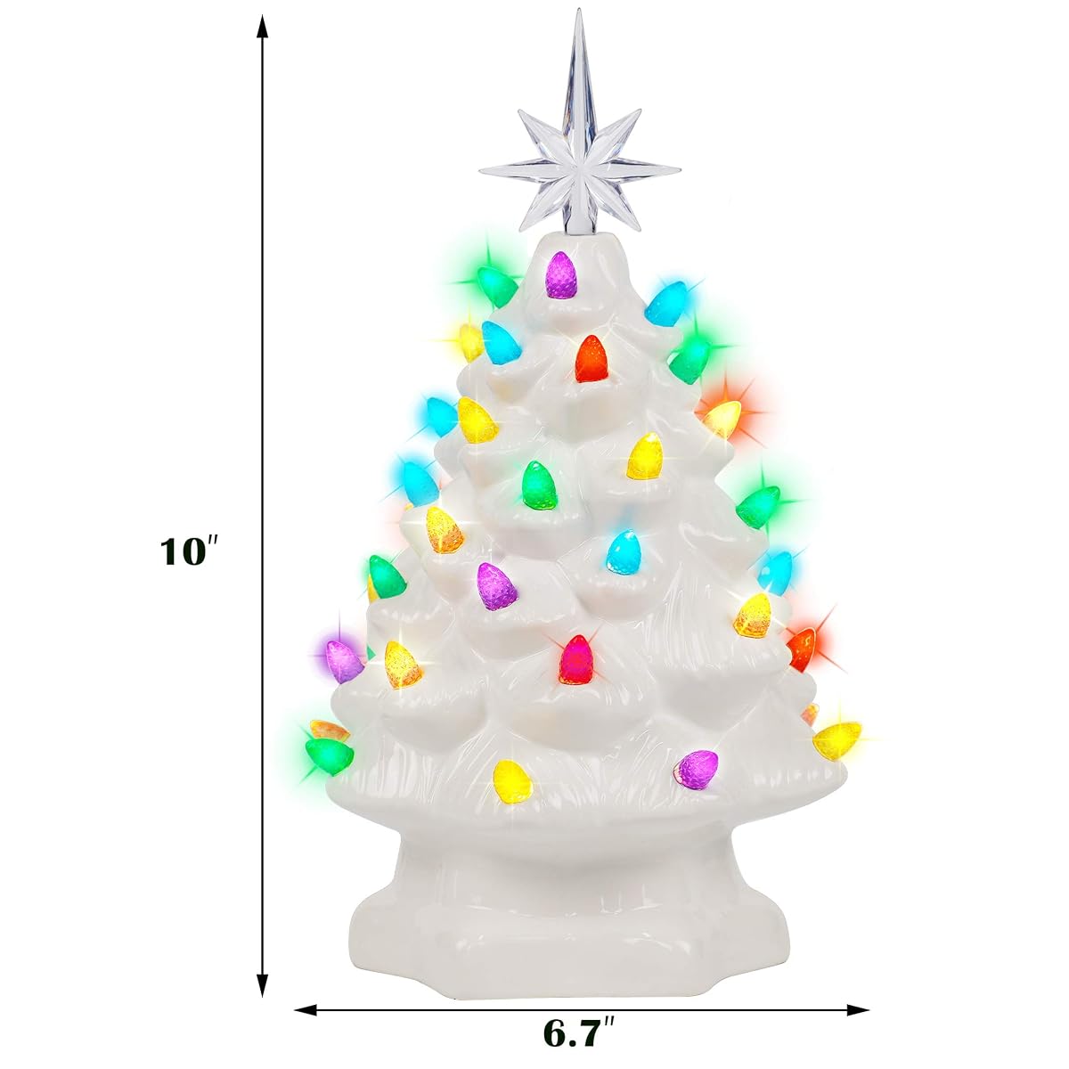 Lulu Home Ceramic Christmas Tree, 10 Inch LED Light Up Ceramic Tabletop Christmas Tree with 54 Multicolored Lights and a 7 Point Star Topper, White Mini Vintage Lighted Ceramic Tree for Tabletop - detail image 1