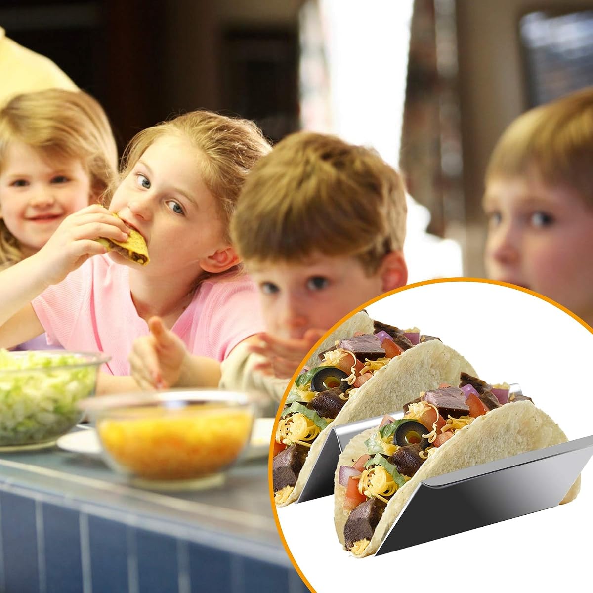 Lulu Home Taco Holders, Stainless Steel Taco Trays, Oven, Grill and Dishwasher Safe, Good Holder Stand On Table (4 Pack) - imagem de detalhe 3