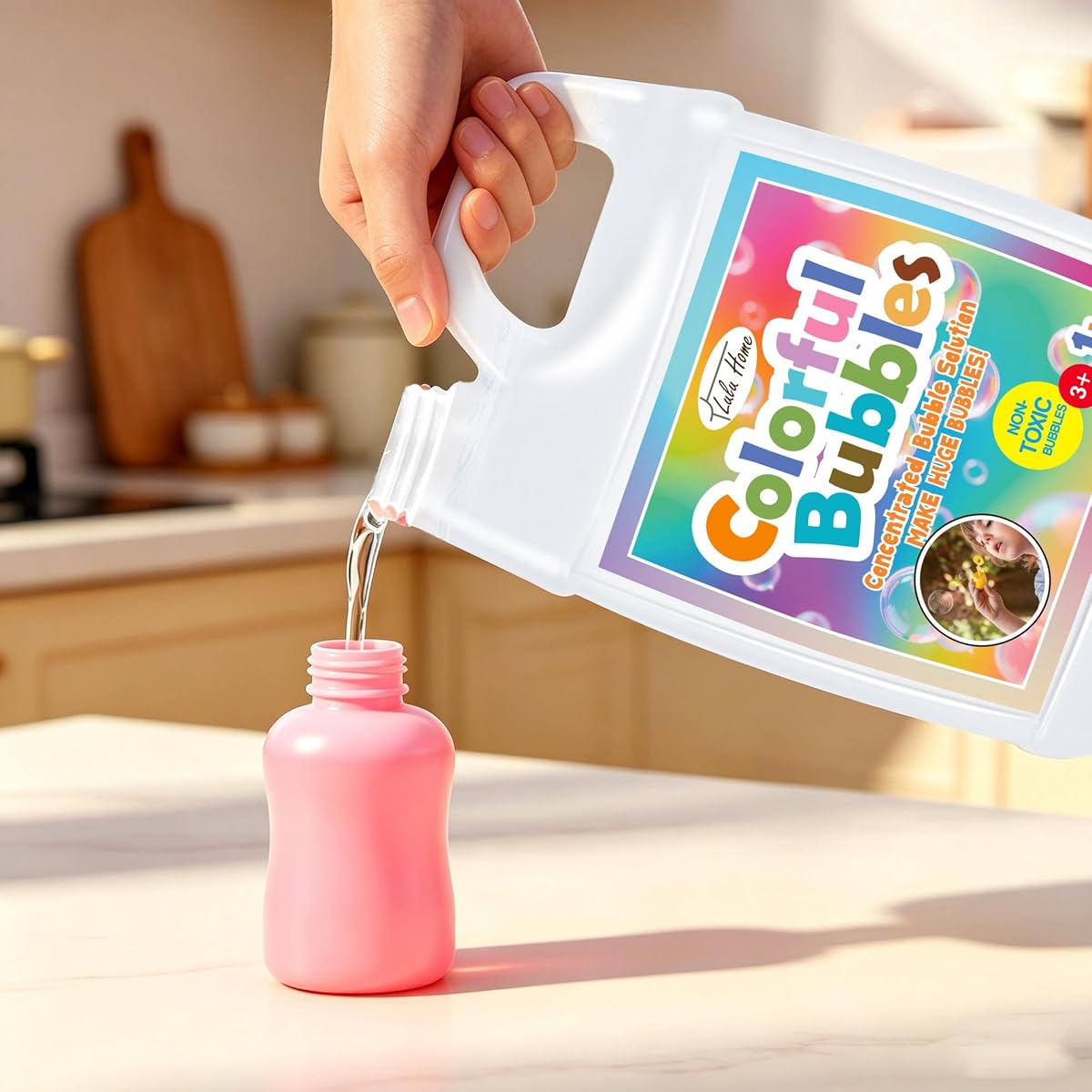 Lulu Home 2 Packs Bubble Concentrated Solution, Each 1 L/ 33.8 OZ Bubble Refill Solution for Kids Bubble Machine, Giant Bubble Wand, Bubble Blower Toys, Birthday Party Favors (White Bottle) - imagen de detalle 4