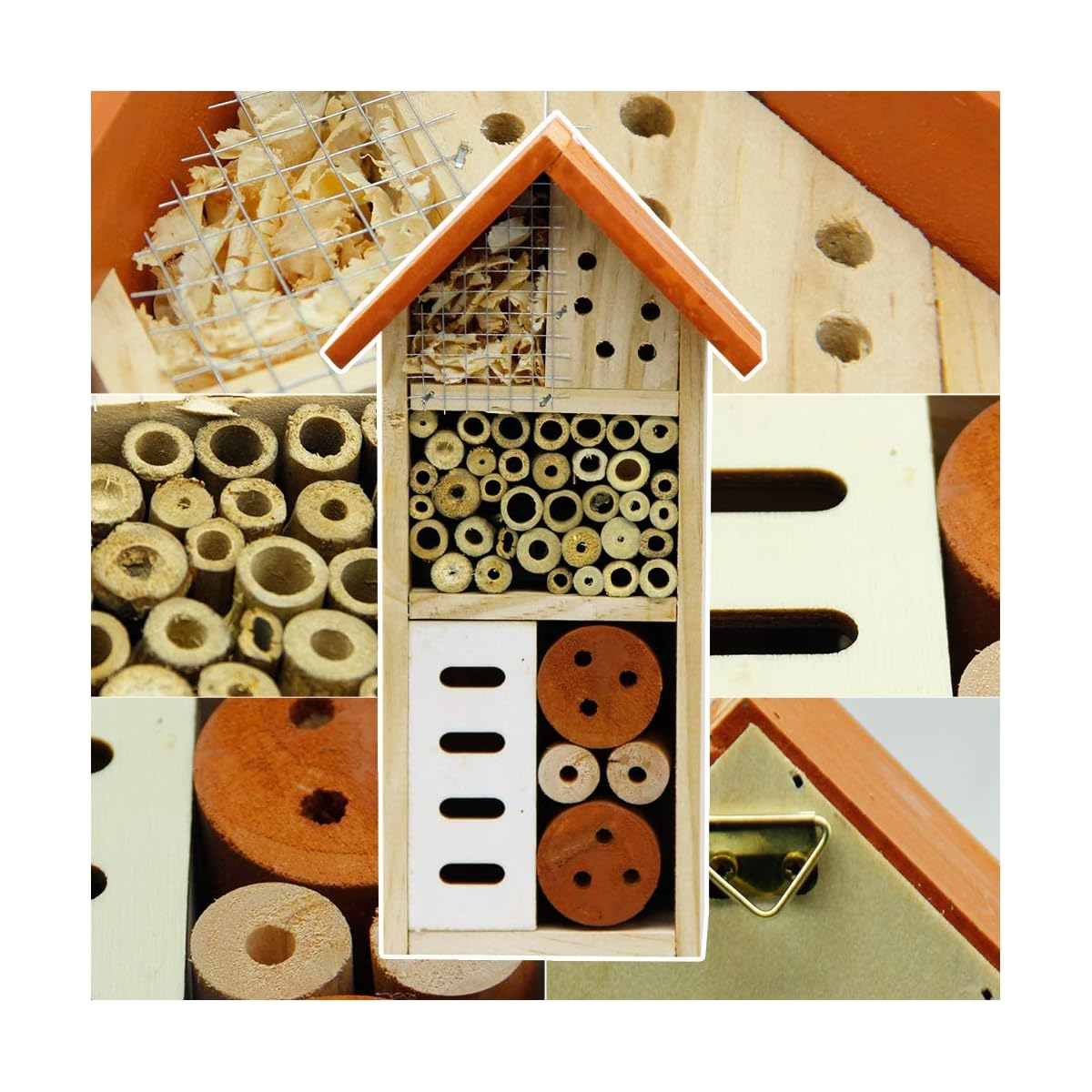 Lulu Home Wooden Insect House, Hanging Insect Hotel for Bee, Butterfly, Ladybirds, Beneficial Insect Habitat, Bug Hotel Garden, 10.4 X 3.4 X 5.4 Inch - imagem de detalhe 4