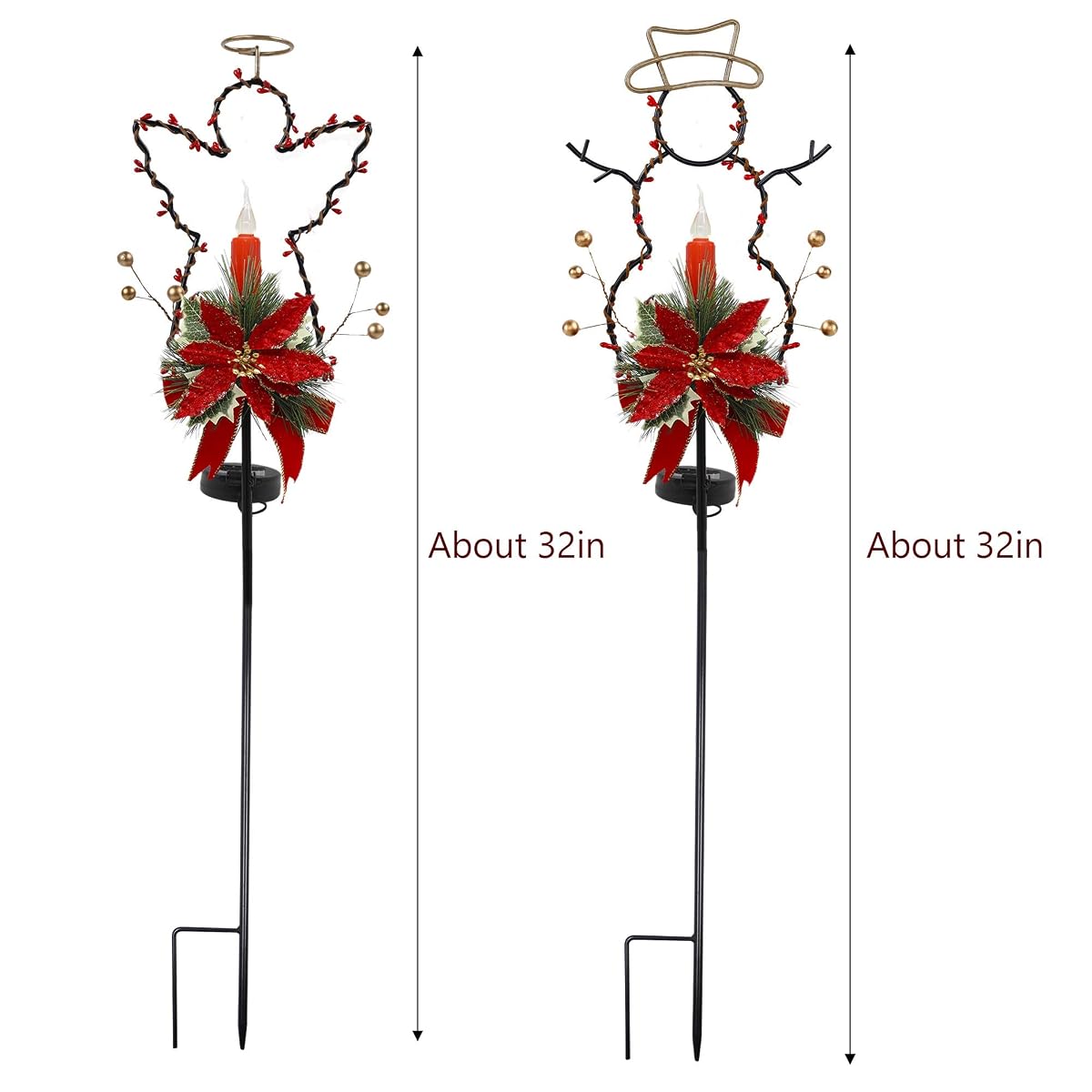 Lulu Home Solar Lighted Christmas Yard Stakes, 2 Pack 32 Inch Snowman Angle Solar Powered Lighted Metal Stakes for Lawn, Pathway, Sidewalk, Garden Outdoor Decoration - imagen de detalle 1