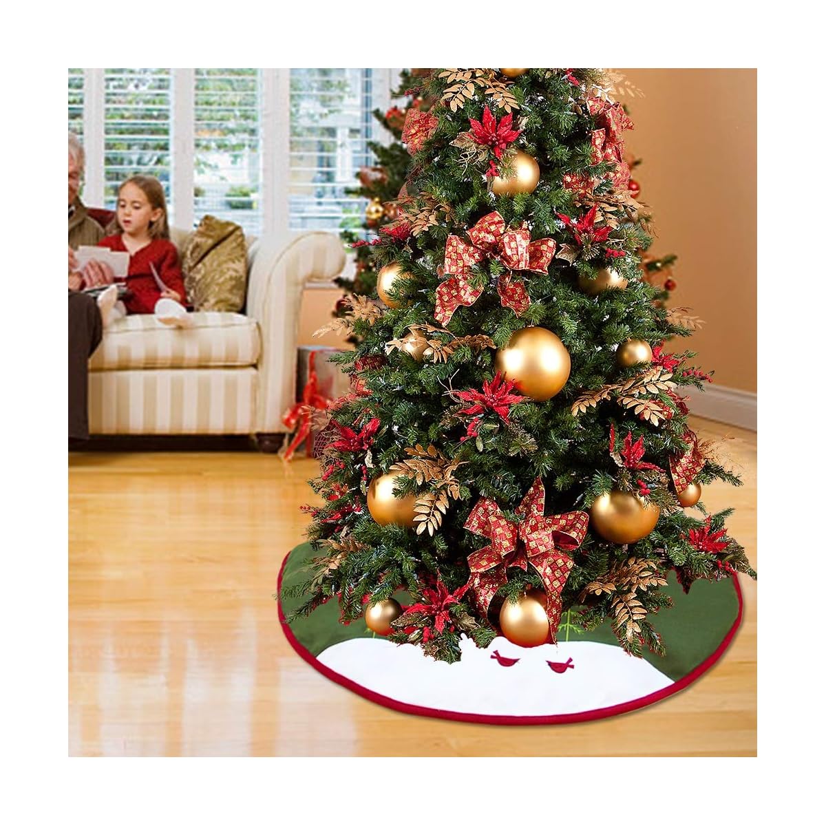 Lulu Home 48 inches Christmas Tree Skirt, Snowman Double Layers Xmas Tree Skirt for Christmas Decorations - imagem de detalhe 1