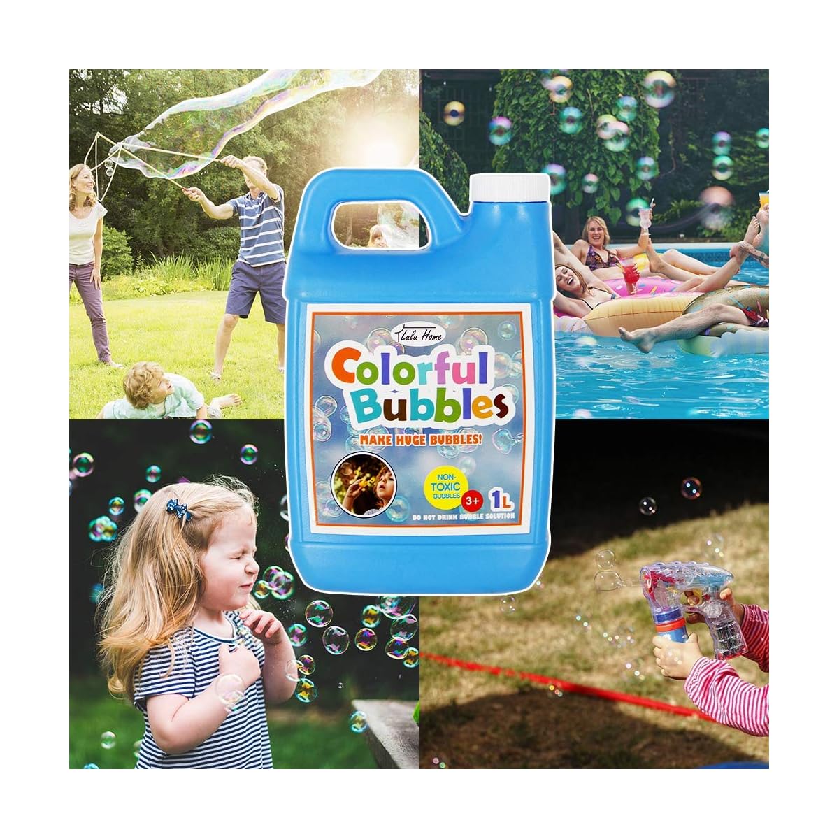 Lulu Home 33.8 OZ/1 L Concentrated Bubble Solution, Refill for Bubble Machines, Giant Wands, and Blowers - Up to 2.5 Gallons for Kids' Birthday Parties - detail image 3