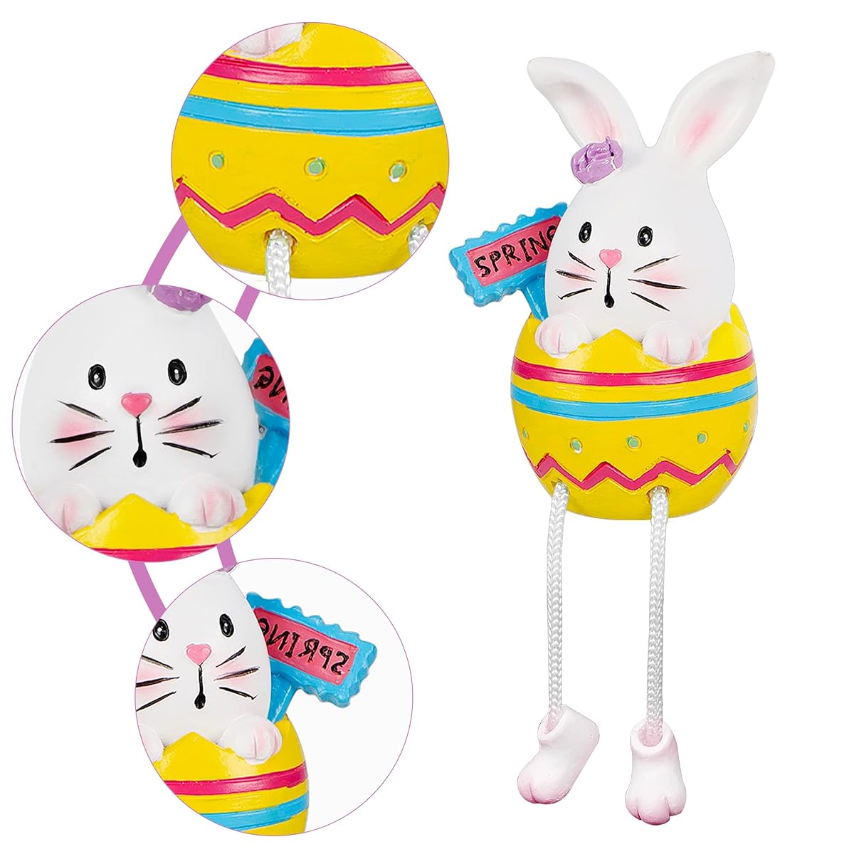 Lulu Home Easter Bunny Figurines, 2 Pack Resin Easter Egg Bunny Shelf Sitters with Dangling Legs, Modern Statue Easter Sculpture for Tabletop Centerpieces Window Sill Decorations - imagen de detalle 2
