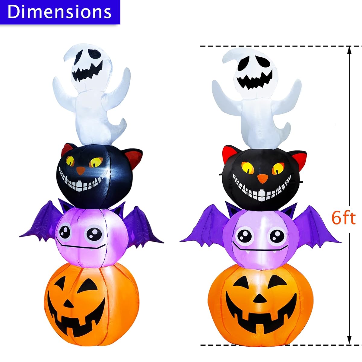 Joliyoou Halloween Blow Up Yard Decoration, 6 FT LED Lighted Inflatable Halloween Stacked Ghost Black Cat Bat Pumpkin, Inflatable Holiday Yard Lawn Garden Decorations for Indoor and Outdoor - imagen de detalle 1