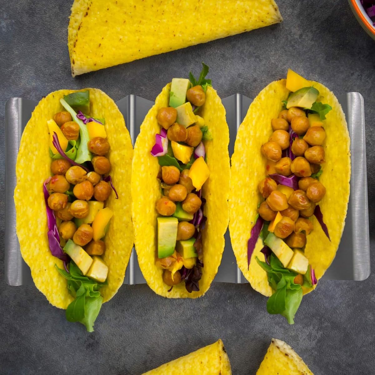 Lulu Home Taco Holders, Stainless Steel Taco Trays, Oven, Grill and Dishwasher Safe, Good Holder Stand On Table (4 Pack) - imagem de detalhe 2