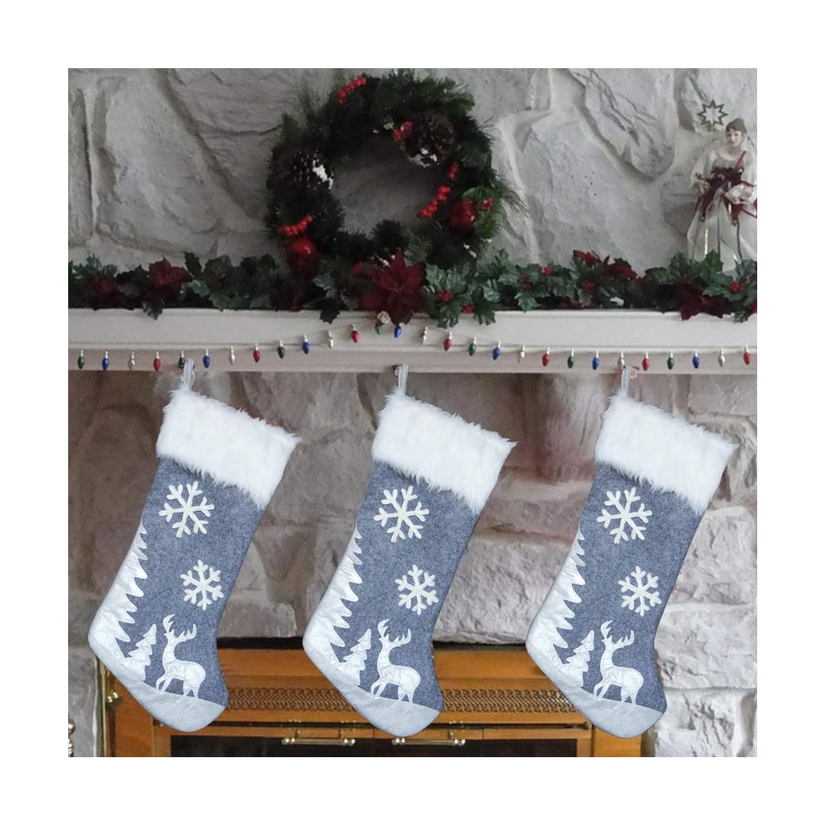 Lulu Home Christmas Stockings, 20 Inches Large Luxury Flannel Reindeer and Snowflake Stockings for Christmas Holiday Party Decorations One Piece - imagen de detalle 4