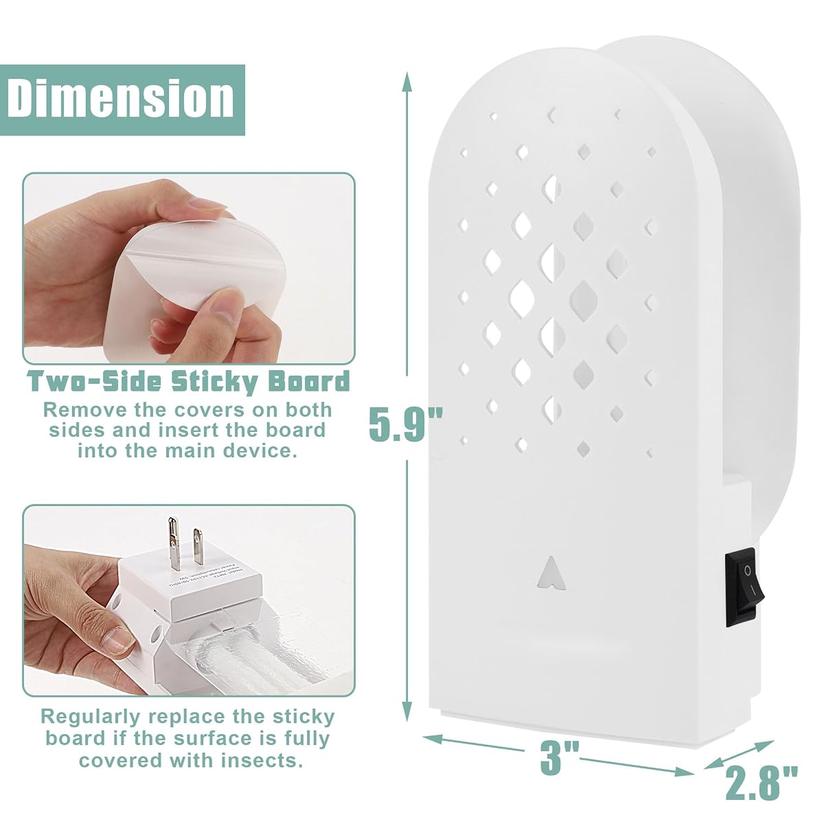 Lulu Home Flying Insect Trap Indoor, 365nm Plug-in Bug Light Catcher with 5 Reversible Sticky Pads for Mosquitos, Moths, Fruit Flies, Gnats - Fly Insect Trap for Home & Office - 细节图 1