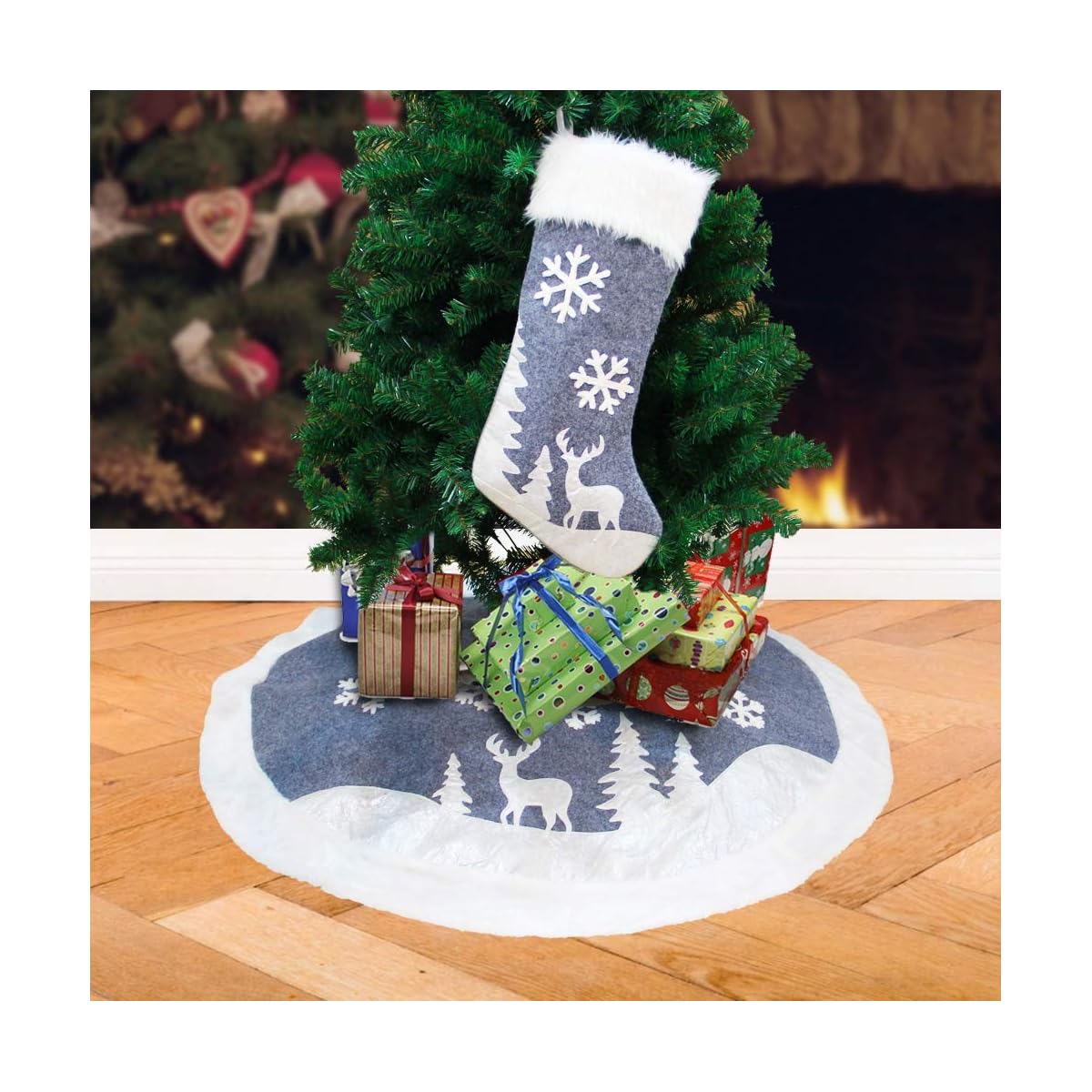 Lulu Home Christmas Stockings, 20 Inches Large Luxury Flannel Reindeer and Snowflake Stockings for Christmas Holiday Party Decorations One Piece - imagen de detalle 6