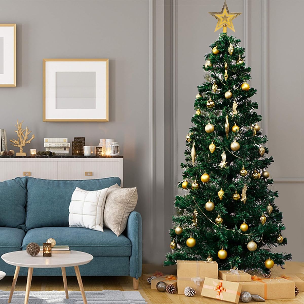 Lulu Home Assorted Christmas Tree Ornaments Set, 60 Pieces Golden Shatterproof Balls Xmas Seasonal Decorations for Easter Decoration, Pre-Strung - imagen de detalle 5