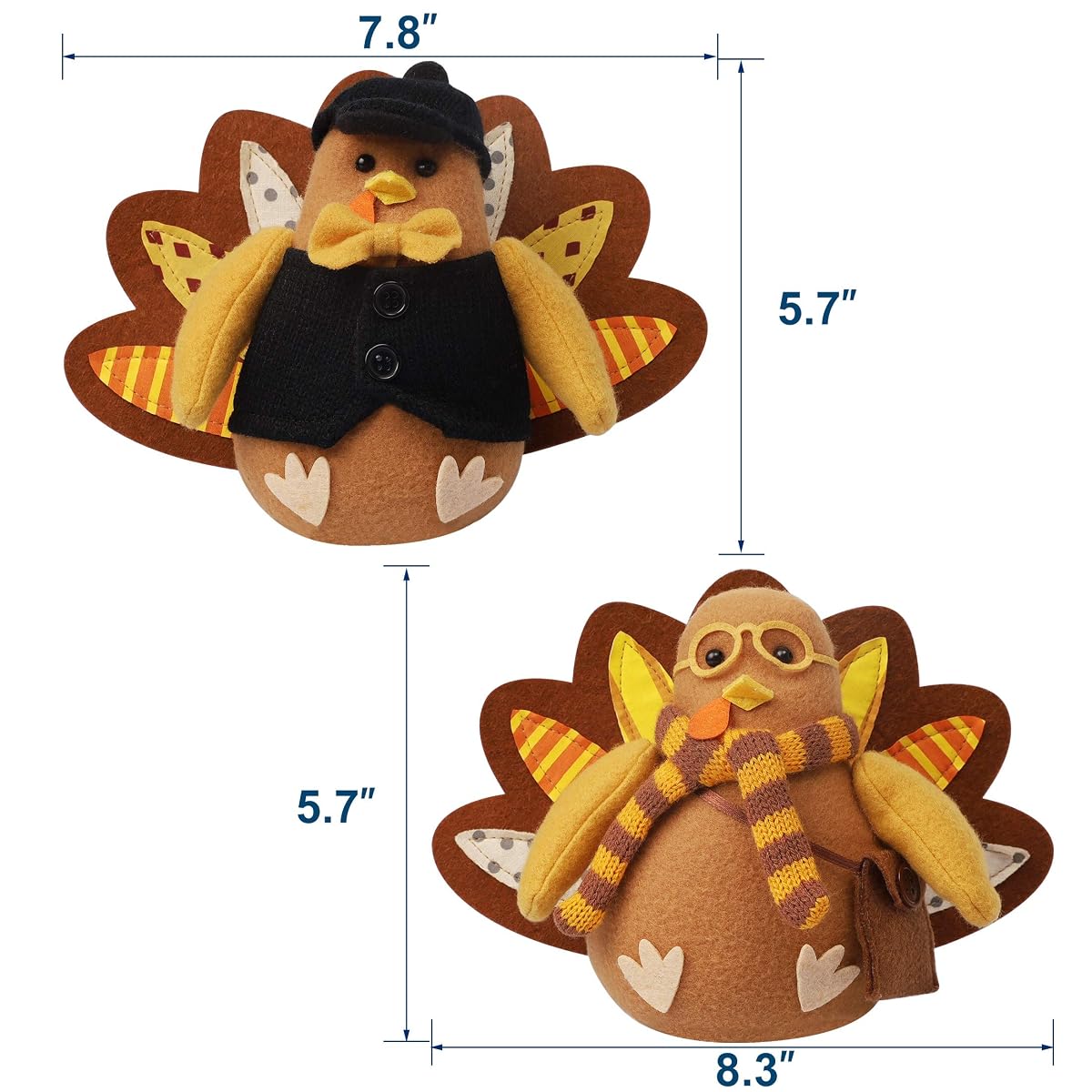 Lulu Home Thanksgiving Turkey Decor, Felt Standing Turkey Couple, Set of 2 Thanksgiving Turkey Centerpieces, Thanksgiving Tabletop Decorations Fall Home Decor - detail image 6