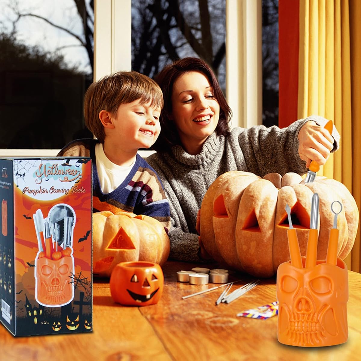 Lulu Home Halloween Pumpkin Carving Kit, 13 Pieces Professional Pumpkin Cutting Supplies for Jack-O-Lanterns with Jar - imagem de detalhe 4