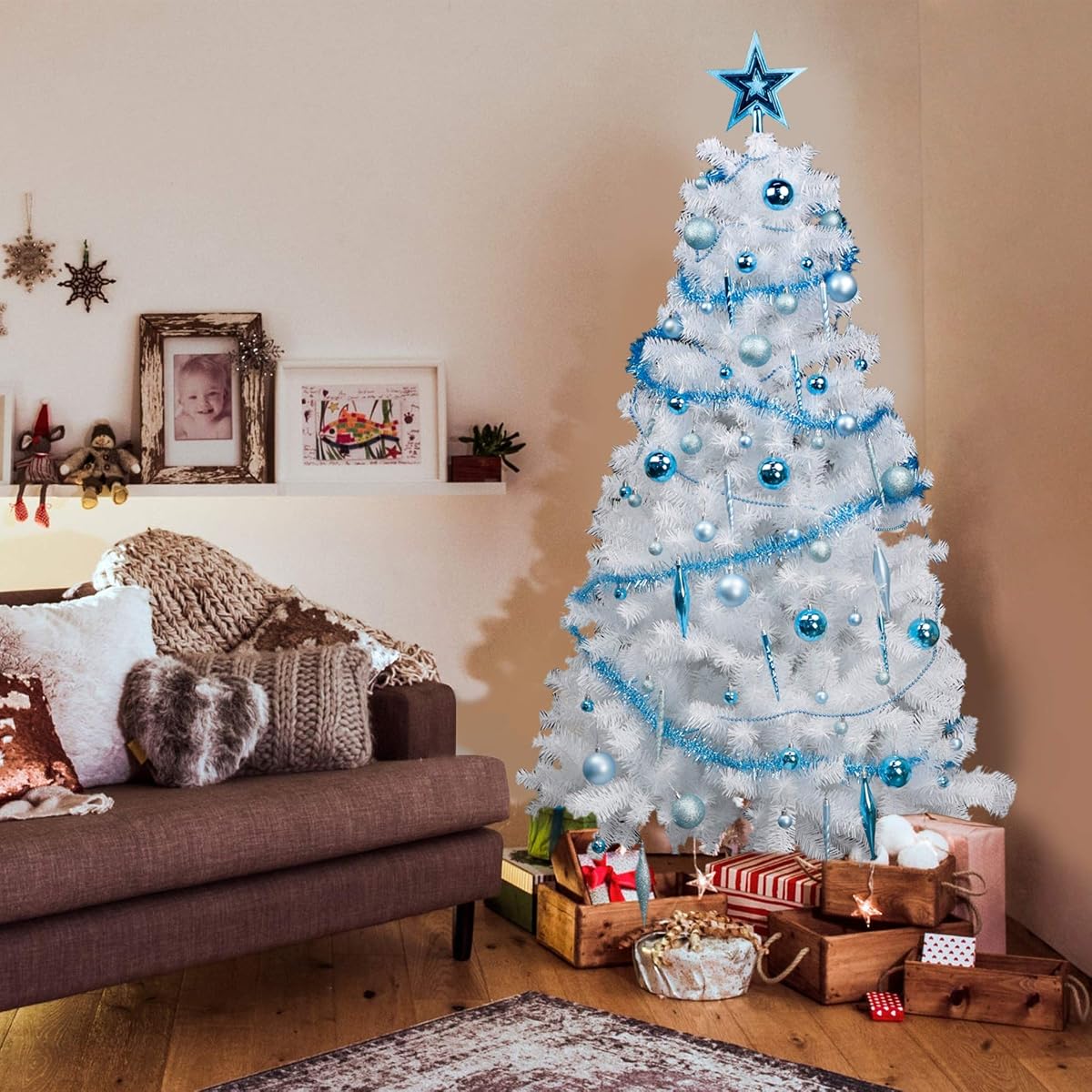 Lulu Home Assorted Christmas Tree Ornaments Set, 75 Pieces Blue Shatterproof Balls Xmas Seasonal Decorations for Easter Decoration, Pre-Strung - imagen de detalle 4