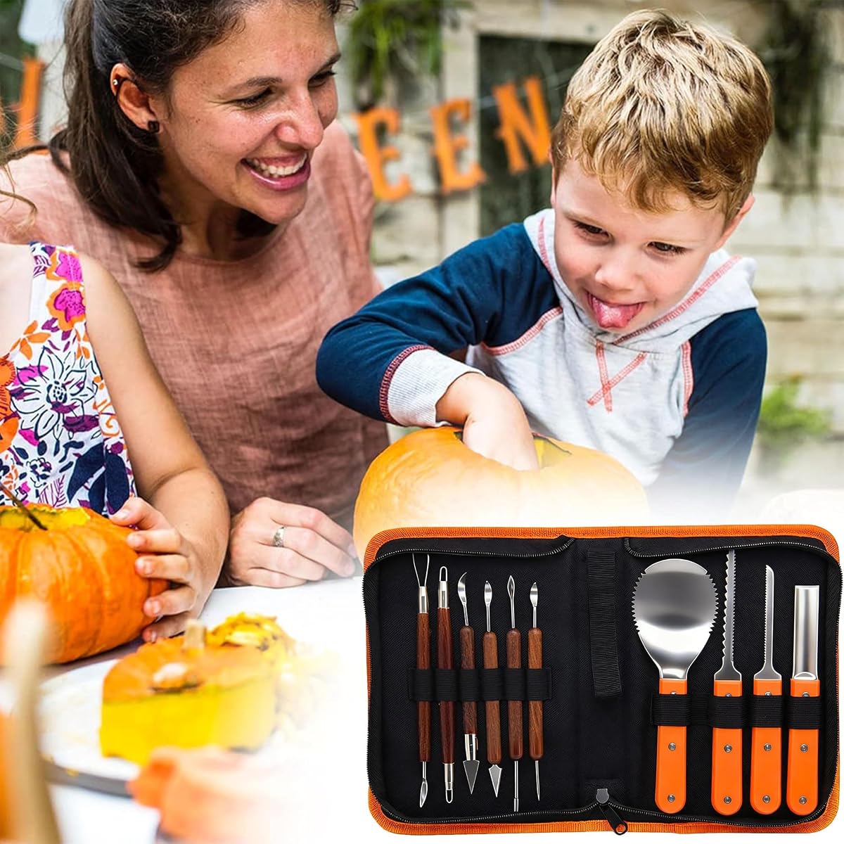 Lulu Home Halloween Pumpkin Carving Kit, 10 Pieces Professional Pumpkin Cutting Supplies for Jack-O-Lanterns with Bag - imagen de detalle 4