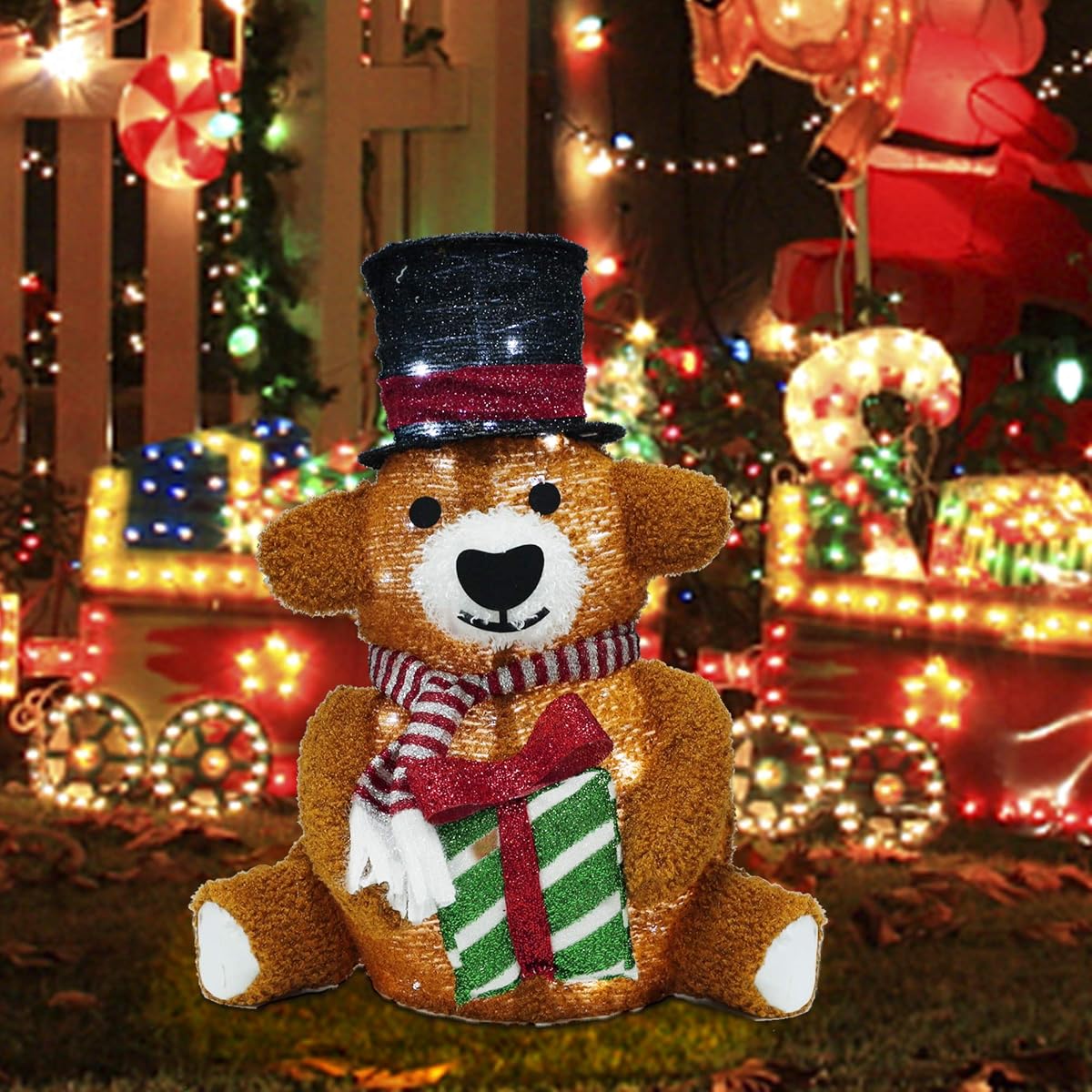 Lulu Home Christmas Collapsible Brown Bear Decoration, 24 Inch 48 LED Christmas Lighted Brown Bear Ornaments with Clear Lights, Plug-in Christmas Light Up Brown Bear Indoor Outdoor Yard Holiday Decor - imagen de detalle 4