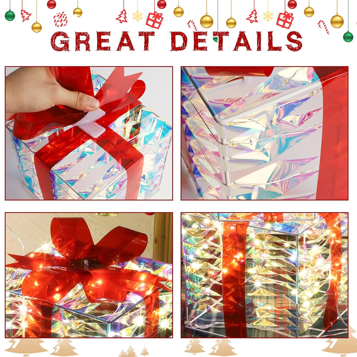 Lulu Home Christmas Lighted Boxes, Set of 3 60 LED Light Up Decor Outdoor, Light Up Christmas Boxes Present Decorations Outdoor Yard - detail image 1