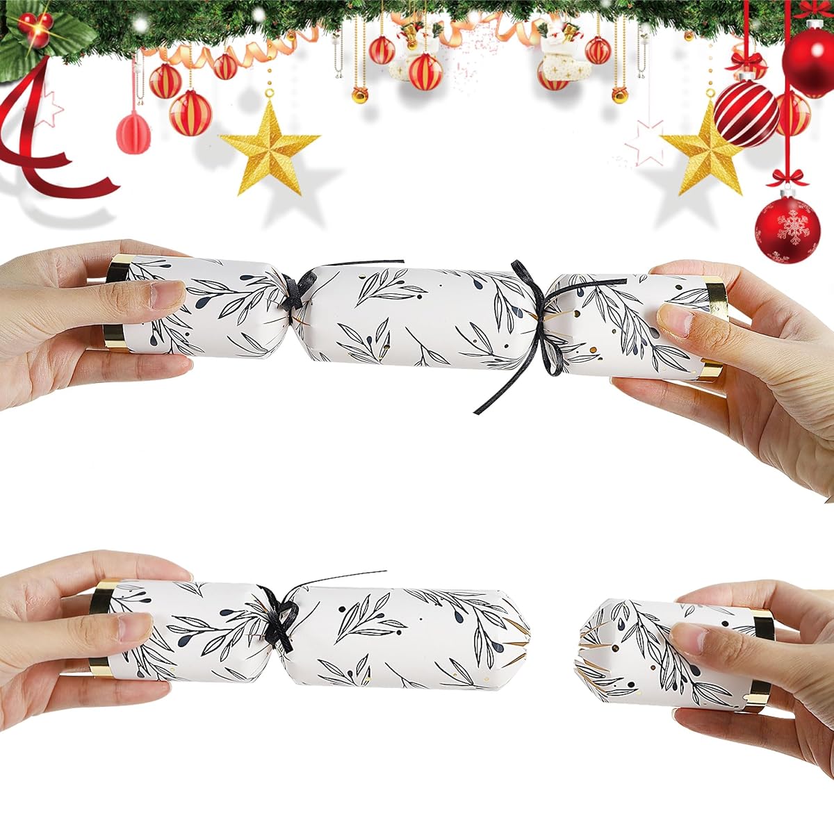 Lulu Home 8 Packs Non-Snap Christmas Crackers Set, Xmas Gift Box Kit for Party Dinner Game Traditions, Each 10.6" H x 1.9" Dia, Golden & Silver Patterned - imagem de detalhe 5