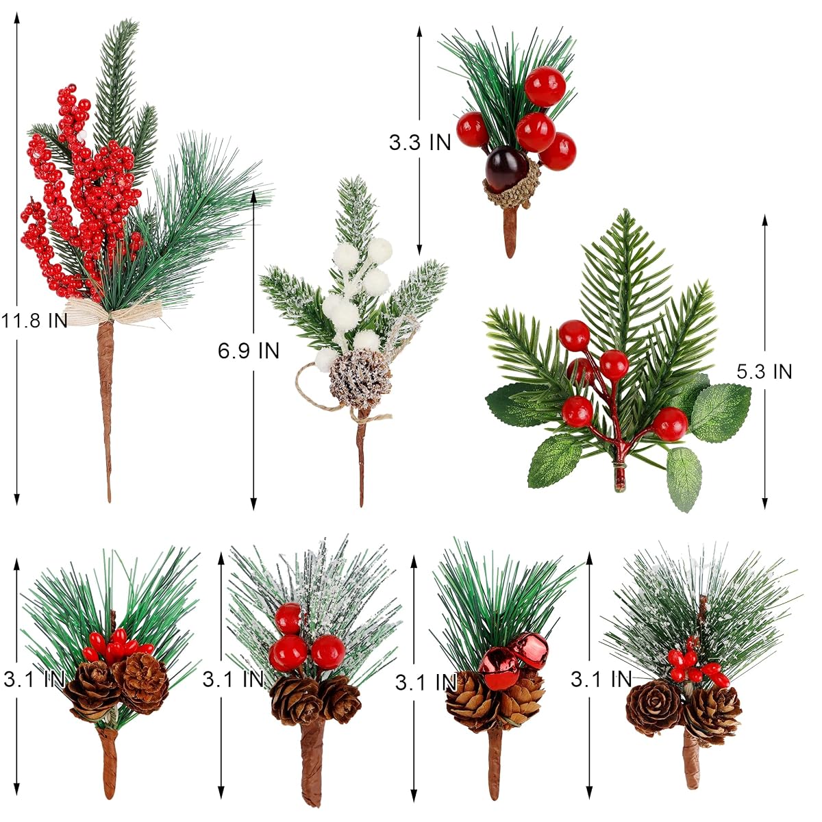 Lulu Home 16 Pieces Christmas Picks, Artificial Pine Branches with Pine Cones and Red Berries, Winter Holly Berries Stem Picks for Xmas Gift DIY Crafts Christmas Tree Wreath Garland Decorations - imagen de detalle 1