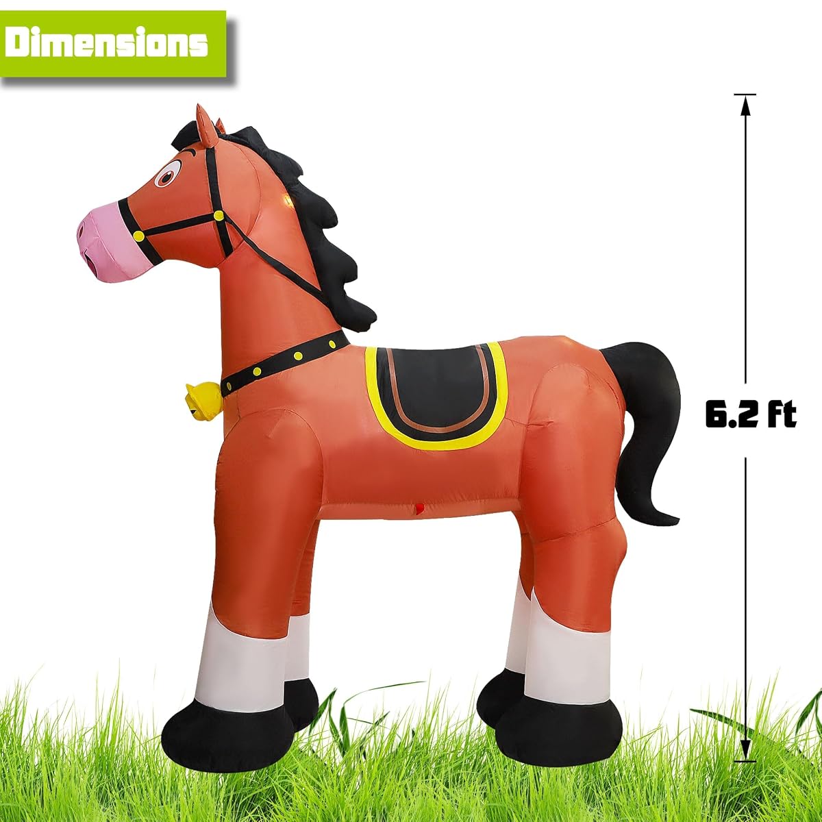 Lulu Home 6.2FT Giant Inflatable Horse, Blow Up Horse with Built-in LED Lights, Air-Blown Animal Holiday Display for Spring Summer Indoor Outdoor Yard Lawn Farm Ranch Animal Themed Party Decoration - imagen de detalle 1