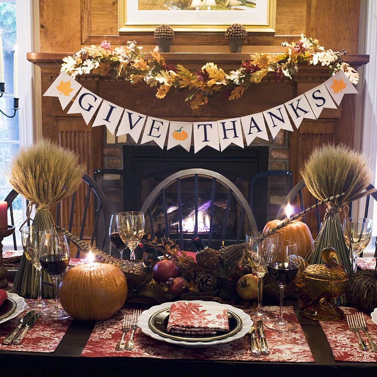 Lulu Home Fall Festive Give Thanks Banner - 6.6 FT Burlap Harvest Banner Decor for Fall Party & Autumn Sign - detail image 1