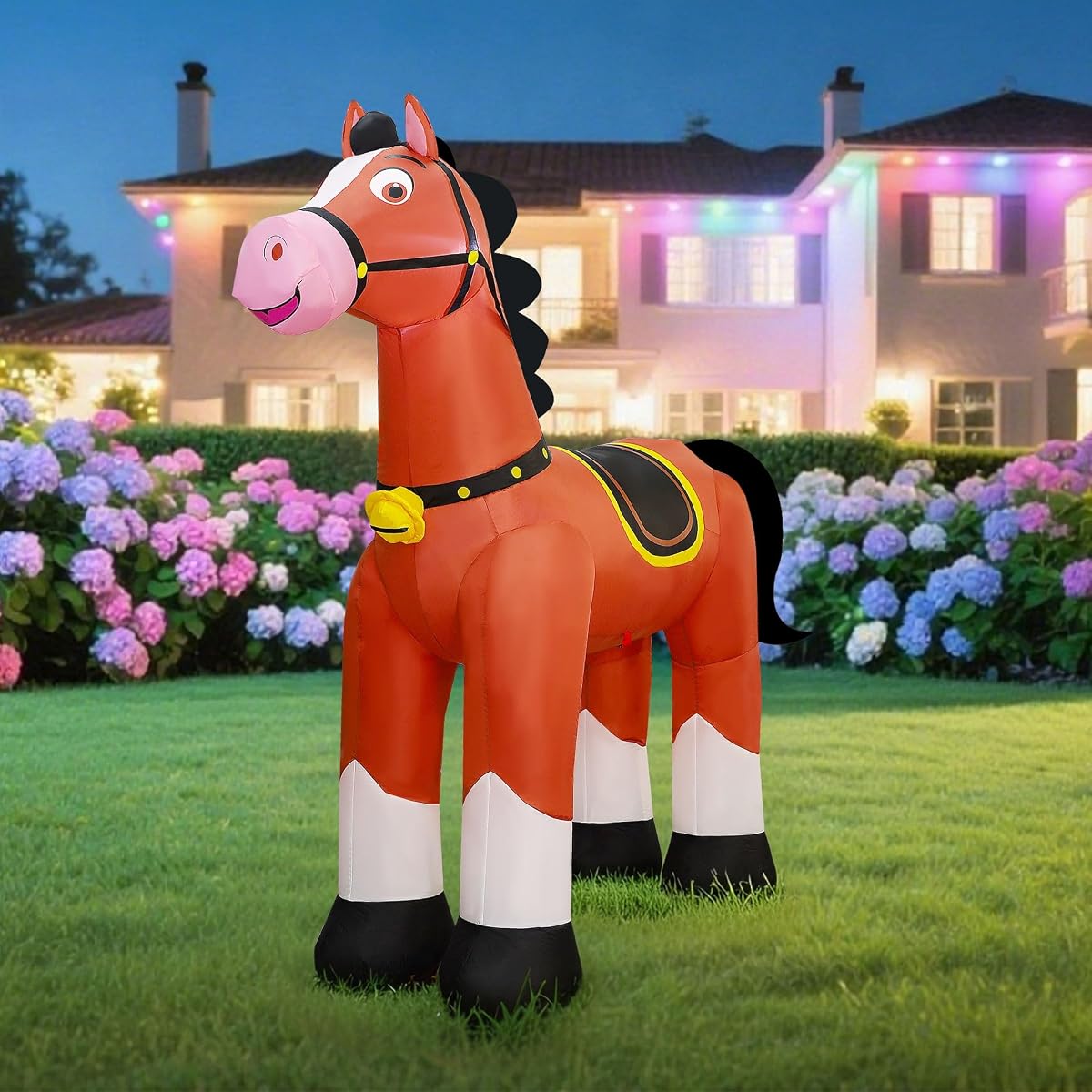 Lulu Home 6.2FT Giant Inflatable Horse, Blow Up Horse with Built-in LED Lights, Air-Blown Animal Holiday Display for Spring Summer Indoor Outdoor Yard Lawn Farm Ranch Animal Themed Party Decoration - imagen de detalle 6
