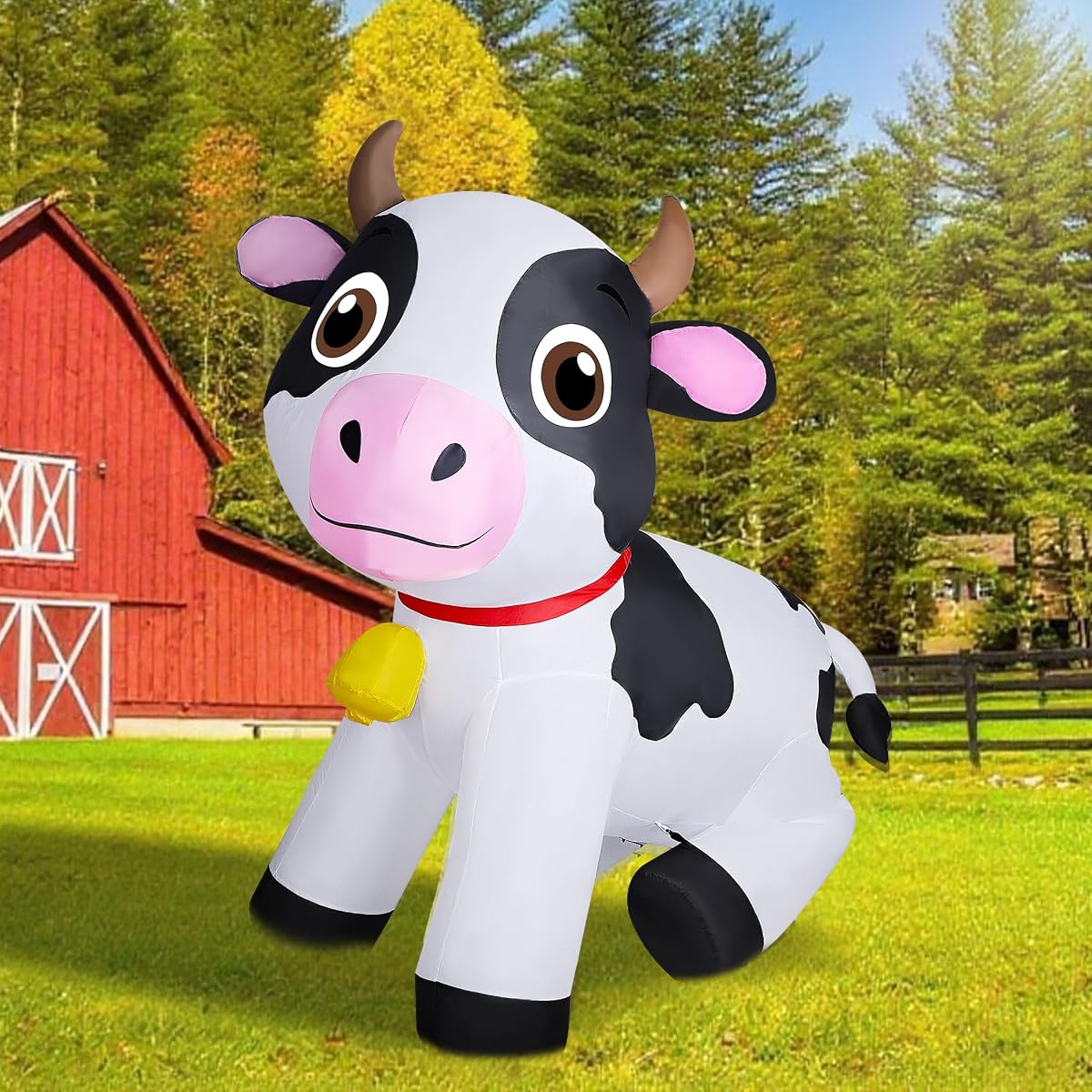 Lulu Home 6FT Inflatable Cow Decoration, Giant Blow Up Dairy Cattle with Built-in LED Lights, Air-Blown Animal Spring Summer Holiday Display for Yard Garden Lawn Indoor Outdoor Farm-Themed Party Decor - imagen de detalle 5
