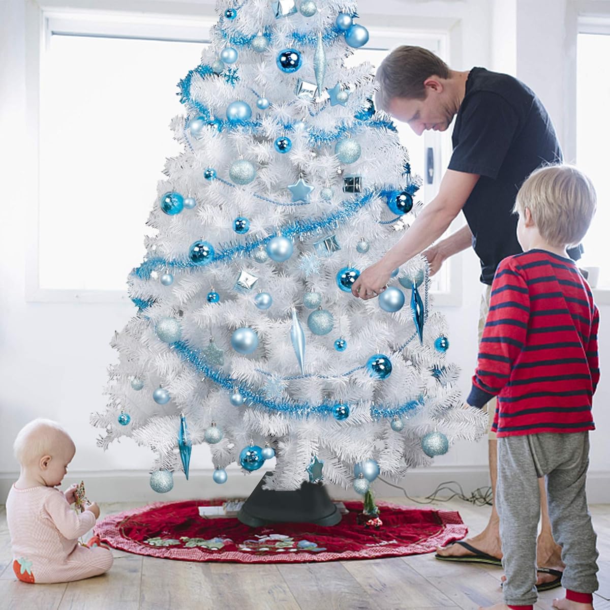 Lulu Home Assorted Christmas Tree Ornaments Set, 90 Pieces Including Balls Shuttle Five-Pointed Star Snowflakes Tree Top Star Mini Gift Boxes Tinsel Garland Bead Chain, Pre-Strung - imagem de detalhe 3