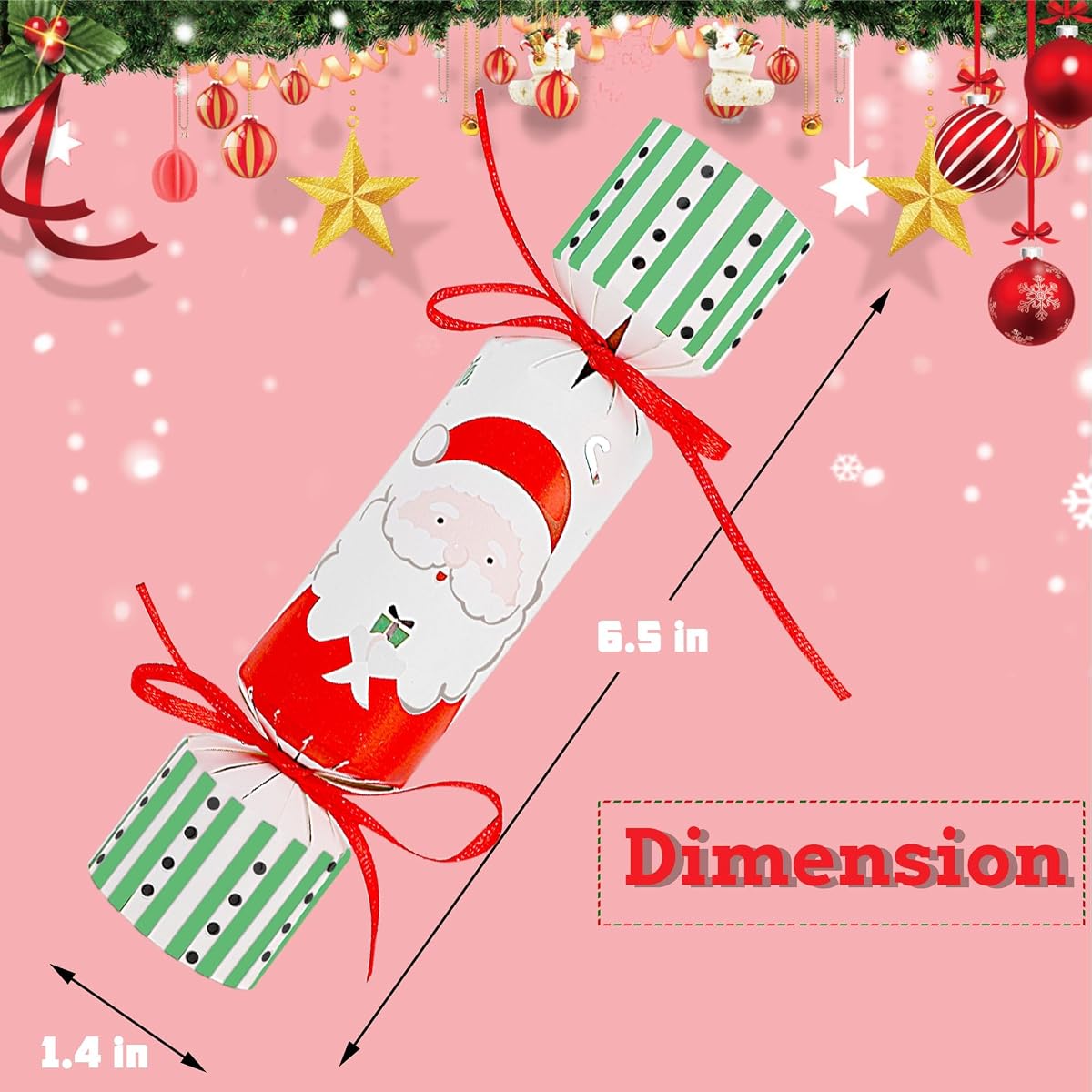 Lulu Home 12 Pack No-Snap Christmas Crackers Set, Party Favors with Hats, Jokes & Small Gifts for Xmas Holiday Dinner Table Decorations and Supplies, Each 6.5" H x 1.4" Dia - imagen de detalle 2