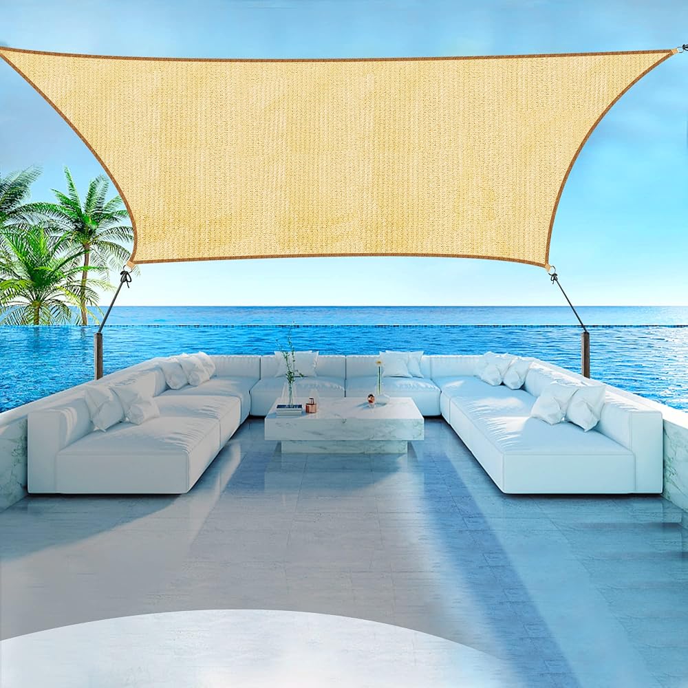 Lulu Home 10'x10' Square Sun Shade Sail, UV Block Shade Sail, Outdoor Sun Shade Canopy for Patio Backyard Garden, Sand
