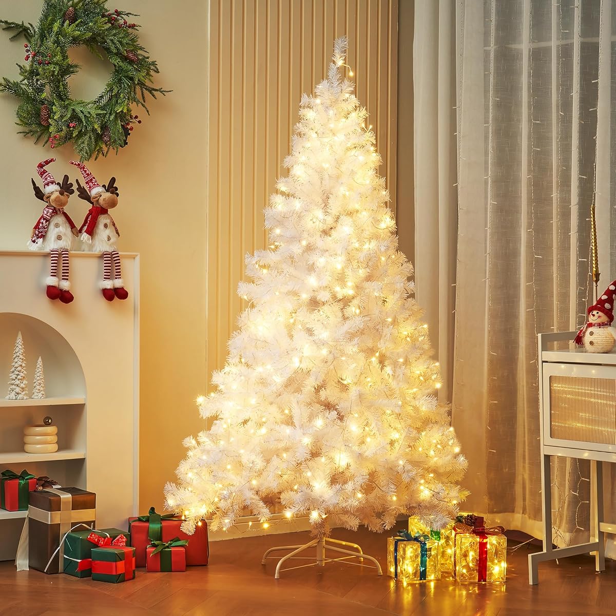 Lulu Home 6FT Christmas Tree, Artificial Christmas Tree with RC 300 LEDs Warm White & Multicolored String Lights(NOT Pre-Strung) for Indoor Outdoor Winter Decoration, 11 Lighting Modes with Timer - 细节图 4
