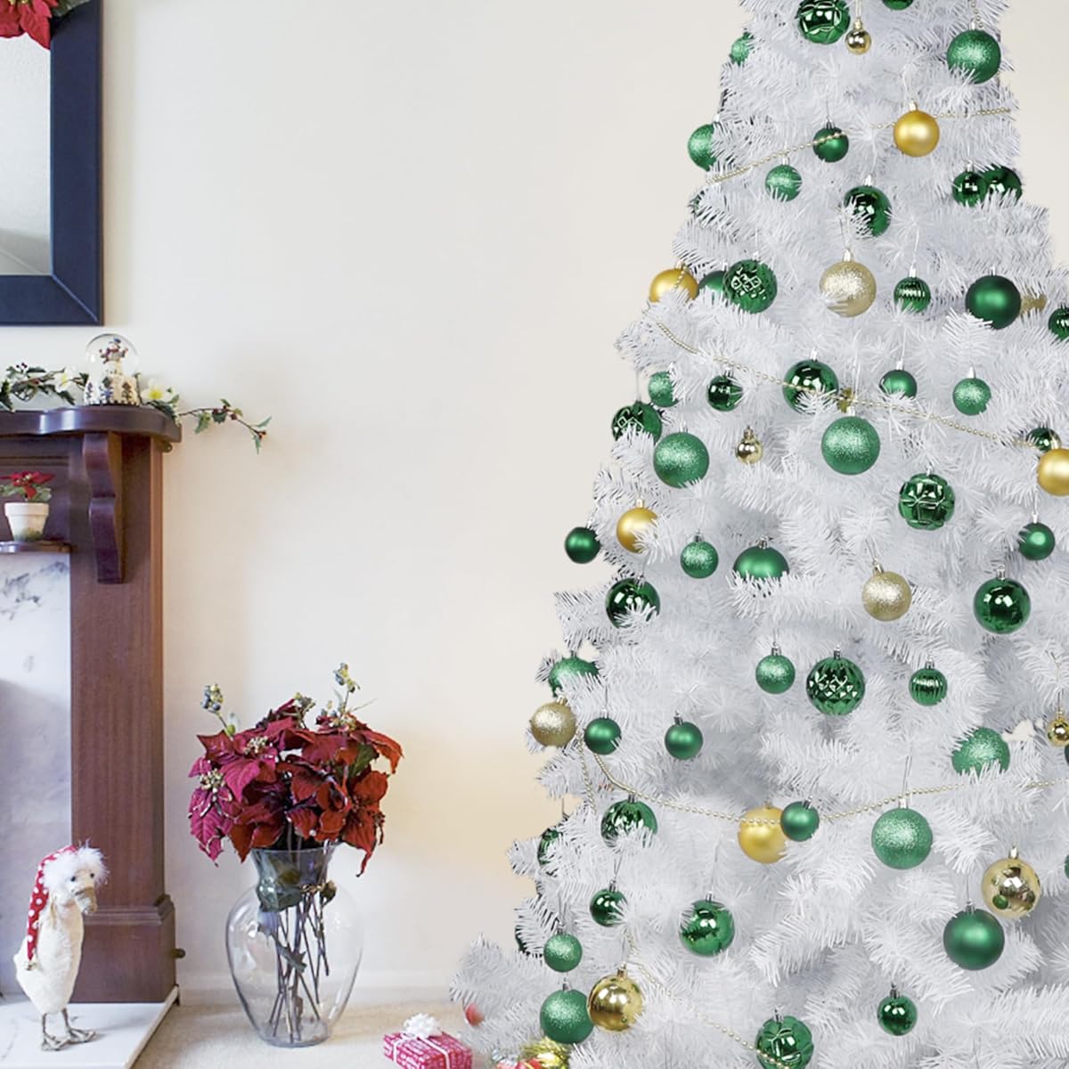 Lulu Home Christmas Ball Ornaments, 24 Ct 2.36" Pre-Strung Hanging Ornament Decorations, Xmas Shatterproof Plastic Balls for Holiday Party Wreath Garlands Trees, Light Green - imagem de detalhe 4
